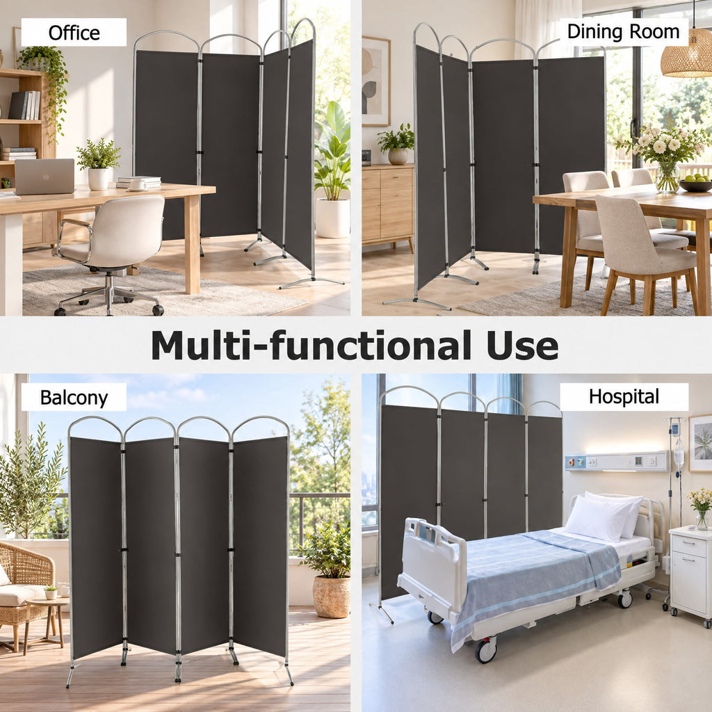 Airfind 6.2Ft Folding 4-Panel Room Divider for Home Office Living Room, Polyester Metal Frame, 87 x 20 x 74 Footprint, Grey