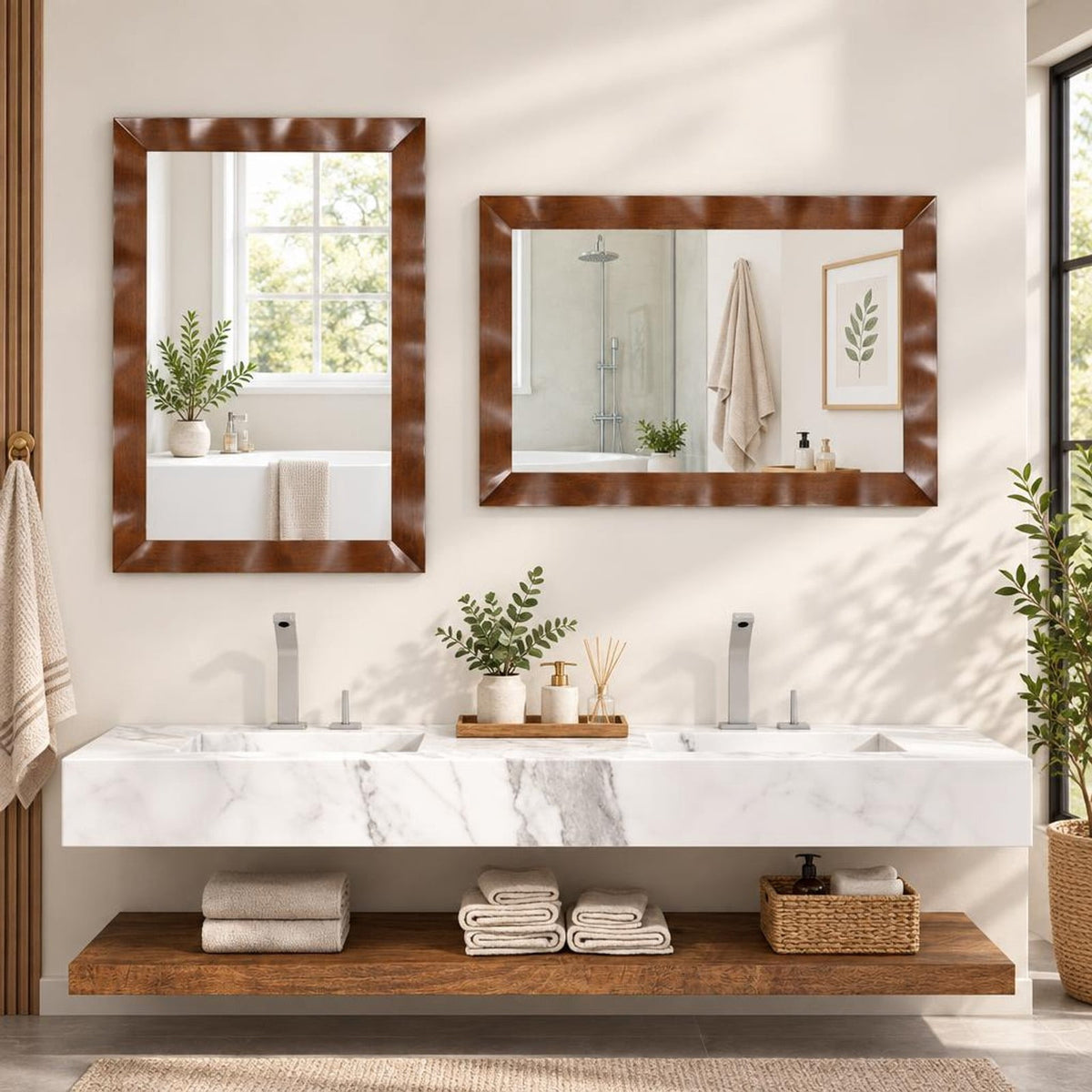 Airfind 41.5 x 28 inches Farmhouse Wall Mirror with Solid Wood Frame, Brown, Stable MDF back boards for added sturdiness