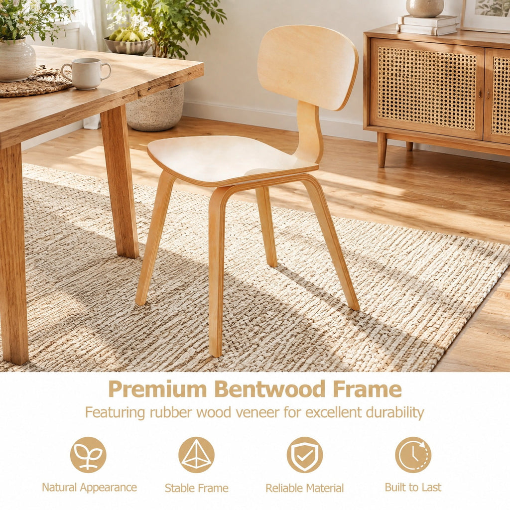 Airfind Modern Dining Chair Set of 2 with Wide Seat, 330 lbs Capacity, Bentwood Rubber Wood Frame, 17in x 20.5in x 31.5in Footprint, Natural
