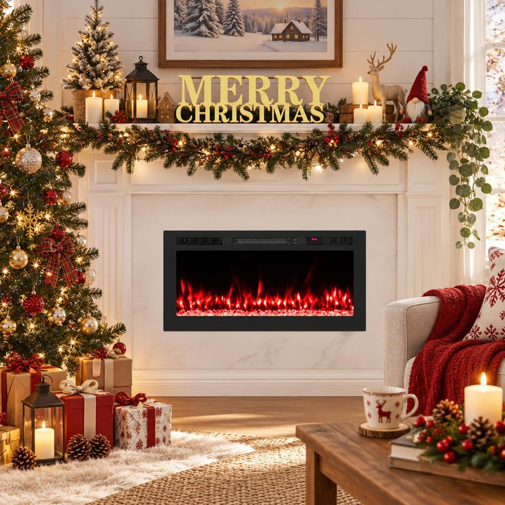 Airfind Smart WiFi Electric Fireplace Wall Mounted and Recessed 750W/1500W Heater-36 Inch, Black, Power Cord 5 ft Net Weight-36in 29.5 lbs