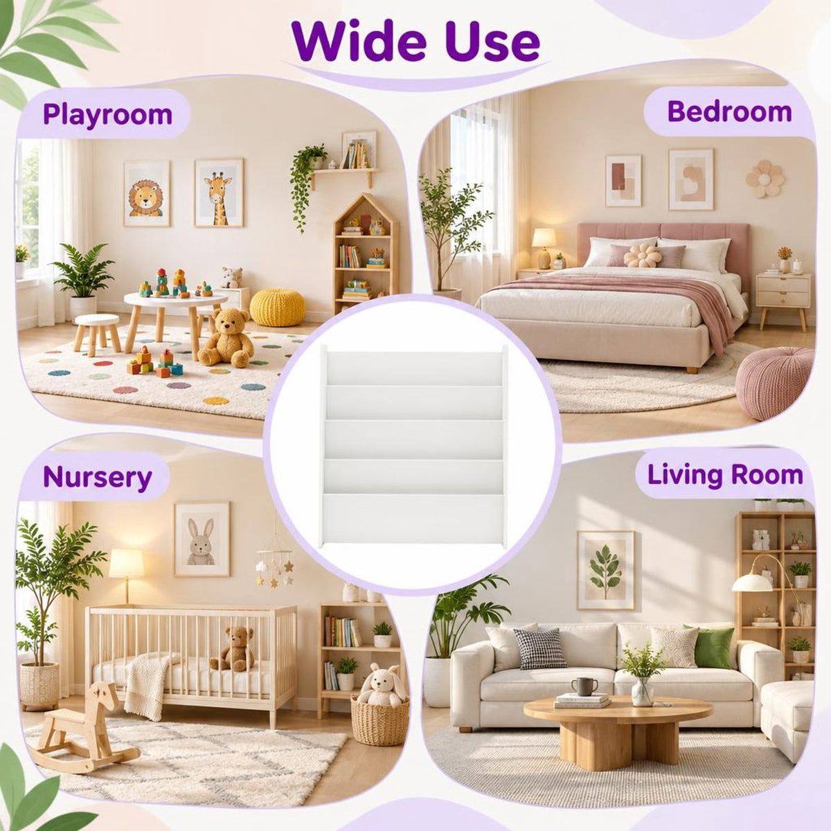 Airfind 4-Tier Kids Bookshelf with Deep Compartments for Bedroom, White, 4 open and deep compartments for book storage