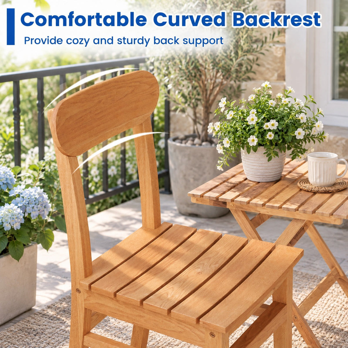 Airfind Patio Teak Wood Chair Armless Dining Chair with Slatted Seat, 220 lbs Capacity, Teak Wood Frame, Wood