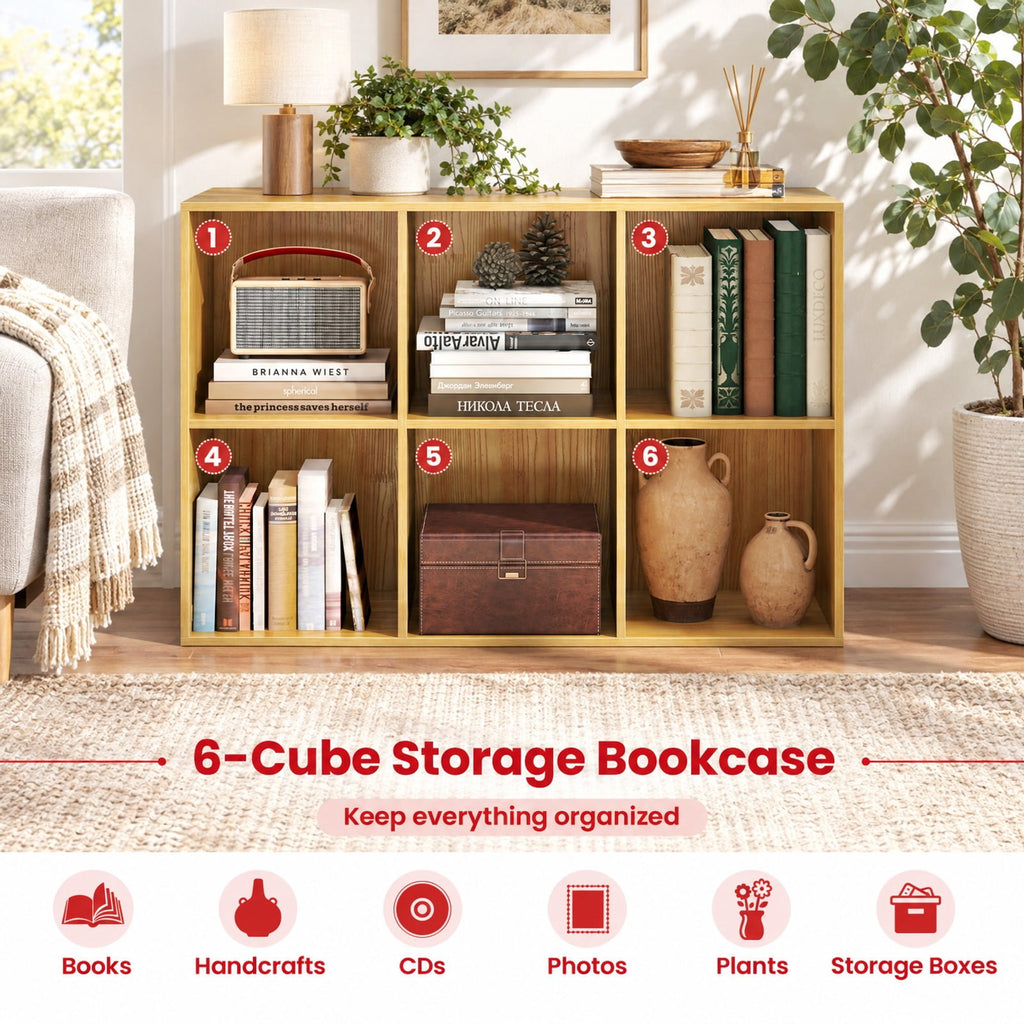 Airfind Modern 6-Cube Bookcase with Anti-tipping Kits for Bedroom Living Room, 132 lbs Capacity, Engineered Wood Frame, 36 x 11.5 x 24 Footprint