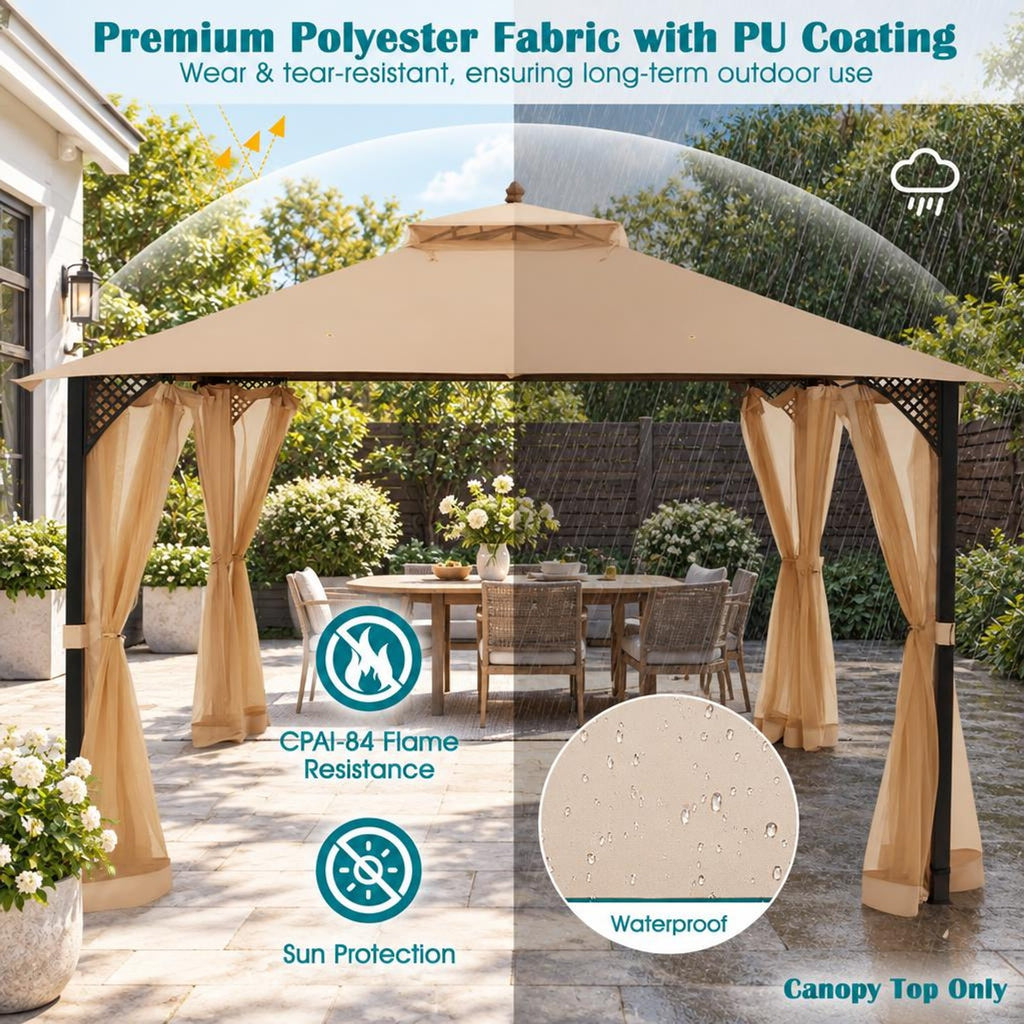 Airfind 10 x 12 Feet Gazebo Replacement Top with Air Vent and Drainage Holes, Polyester Frame, 12 ft x 10 ft Footprint, Brown