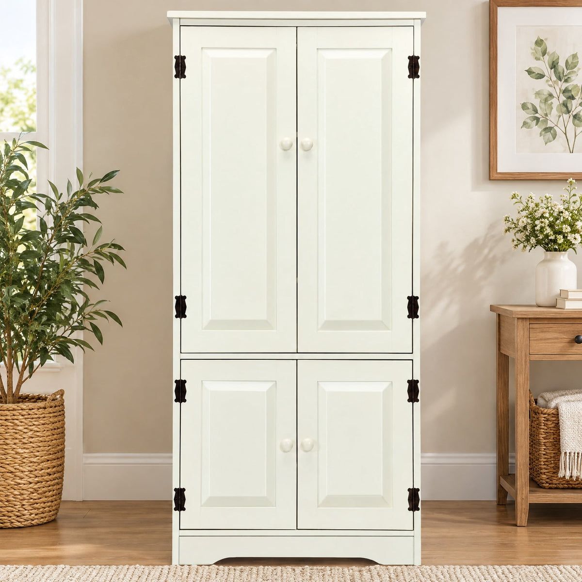 Airfind Accent Storage Cabinet Adjustable Shelves, MDF Frame, 24in x 13in x 49in (L x W x H) Other Footprint, White