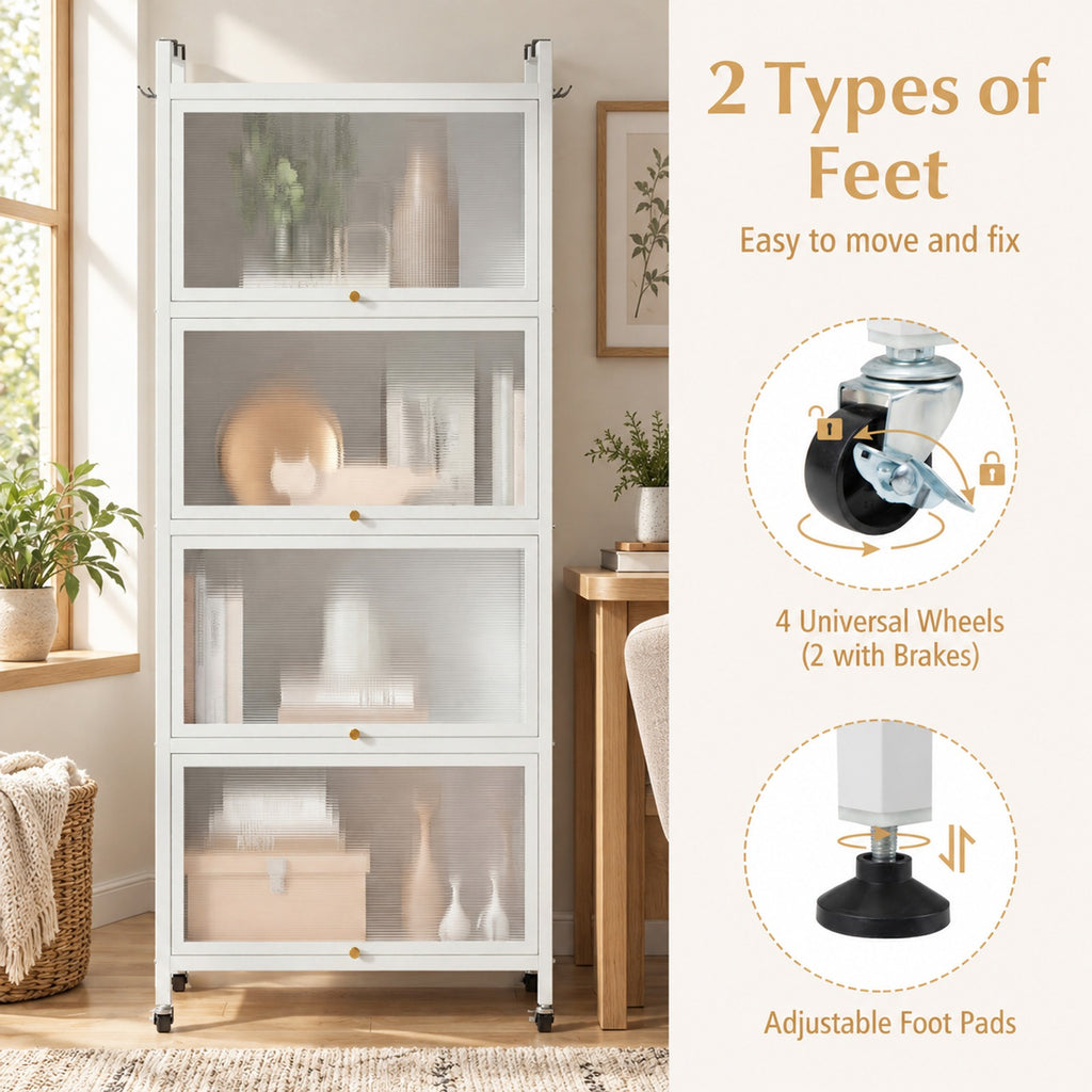 Airfind 5-Tier Kitchen Bakers Rack with Flip-up PC Doors, tier 33 lbs Capacity, Metal PC PP Gray Frame, 23.5 x 12.5 x 60.5 Footprint, White