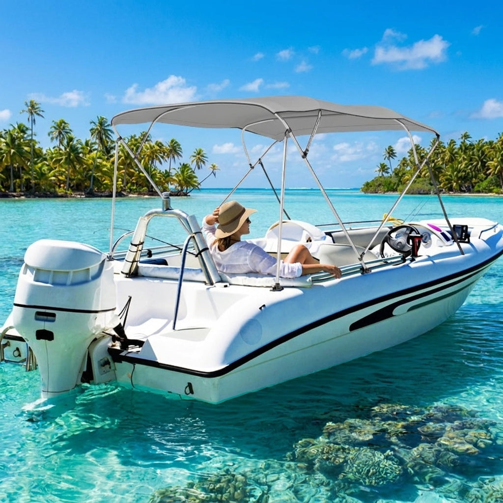 Airfind 4-Bow Pontoon Bimini Sun Shade Top with Storage Boot, Gray