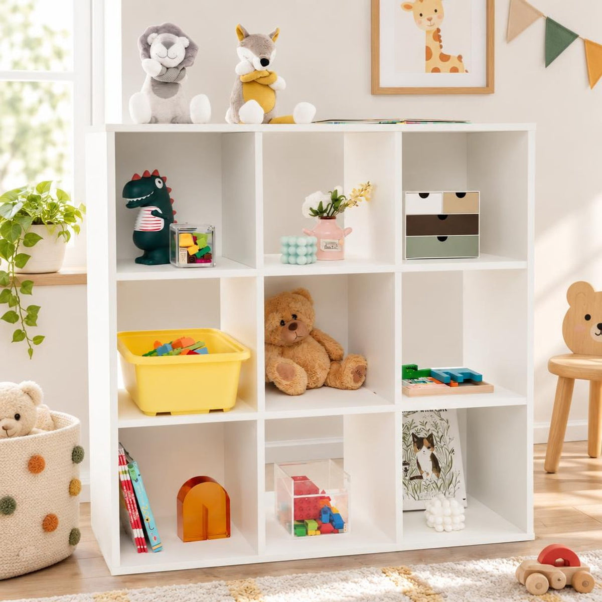 Airfind Wooden Kids Bookcase with Storage Cubbies and Anti-toppling Devices, 155 lbs Capacity, Engineered Wood MDF Frame, White