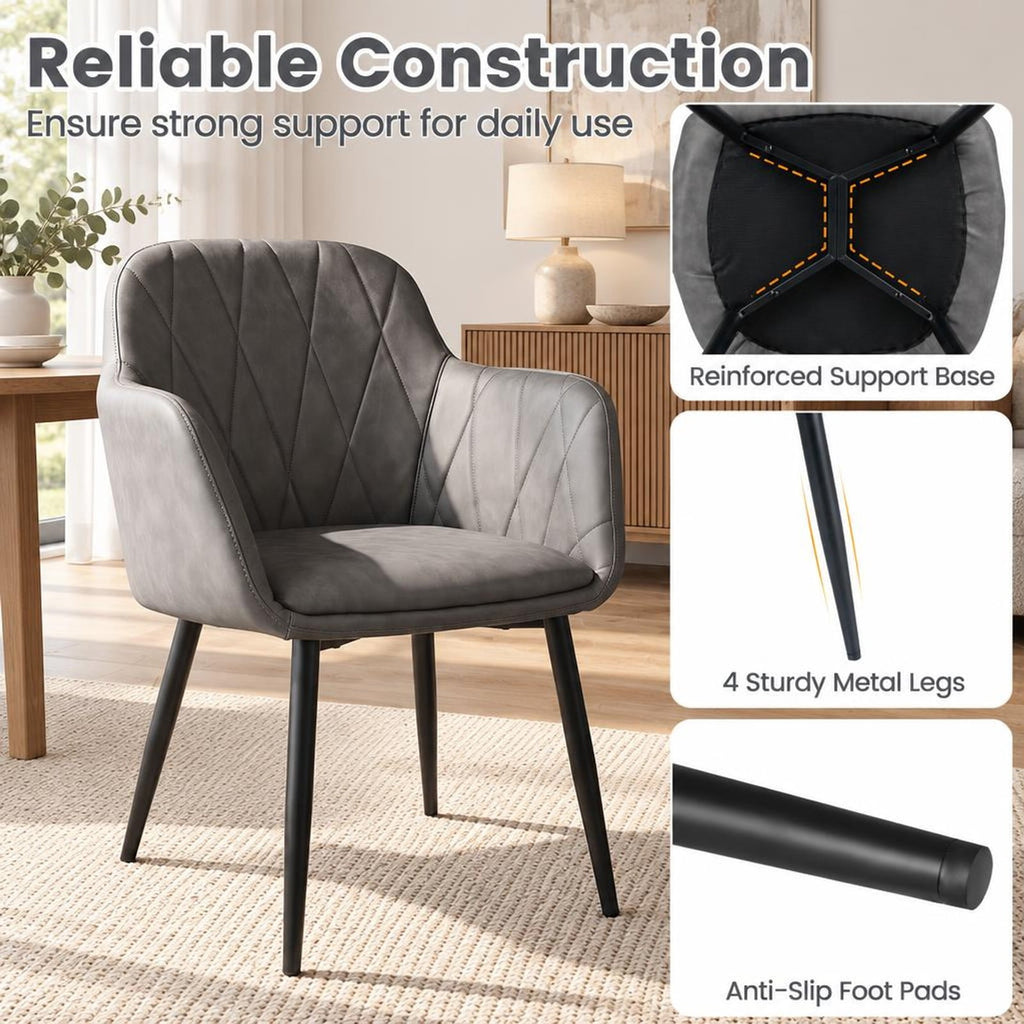 Airfind Upholstered PU Leather Kitchen Chairs Set of 2 with Curved Back and Wide Seat, Chair 396 lbs Total Capacity, PU Leather Metal Sponge Frame
