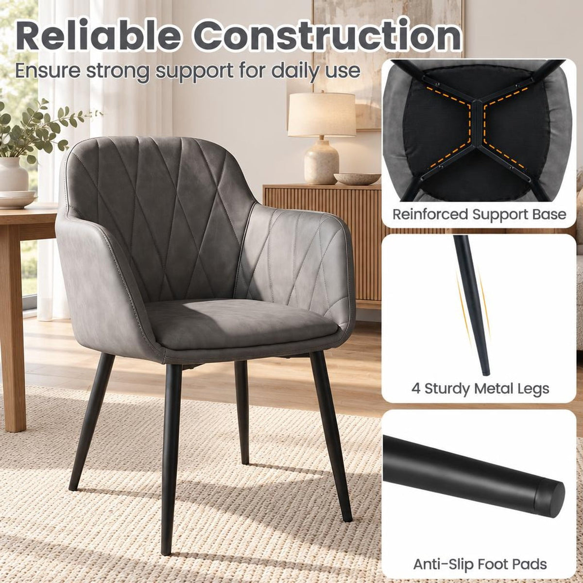 Airfind Upholstered PU Leather Kitchen Chairs Set of 2 with Curved Back and Wide Seat, Chair 396 lbs Total Capacity, PU Leather Metal Sponge Frame