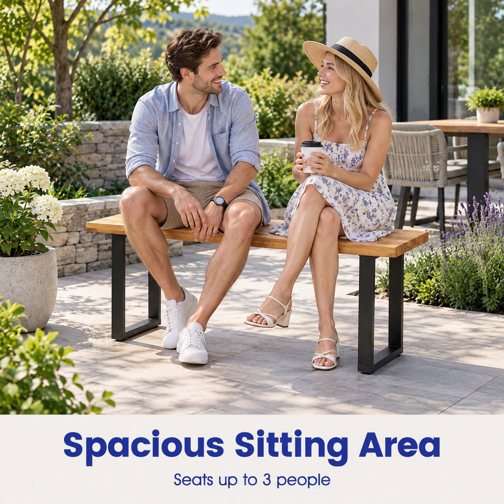 Airfind Set of 2 Wood Patio Bench 47.5 Inch Long Dining Bench for Entryway Poolside, 800 lbs Capacity, Acacia Wood Metal Frame, Wood