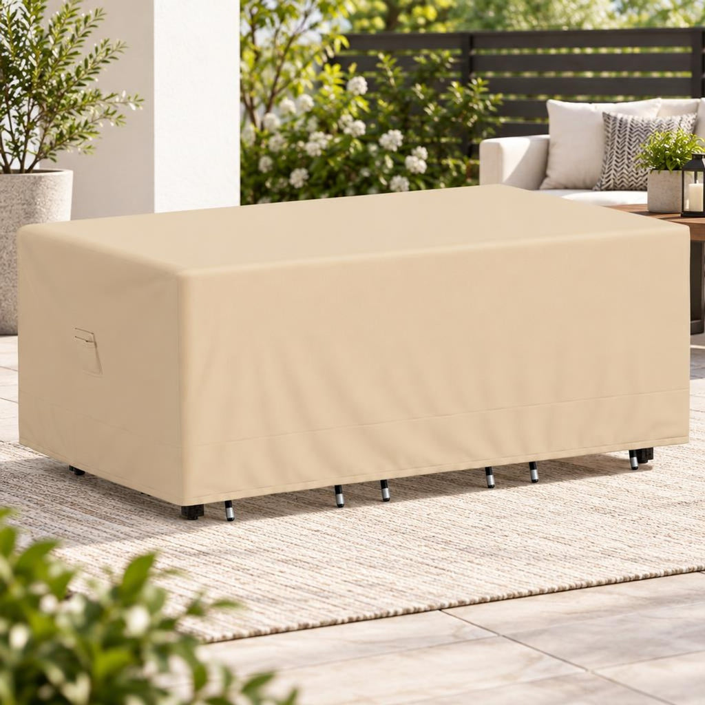 Airfind Patio Furniture Cover with Padded Handle and Click-Close Straps-90 x 50 x 32 inches, Polyester PU Frame, Beige Blue