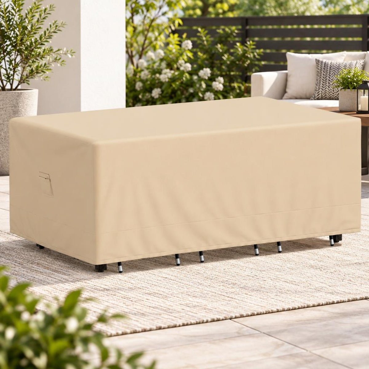Airfind Patio Furniture Cover with Padded Handle and Click-Close Straps-90 x 50 x 32 inches, Polyester PU Frame, Beige Blue