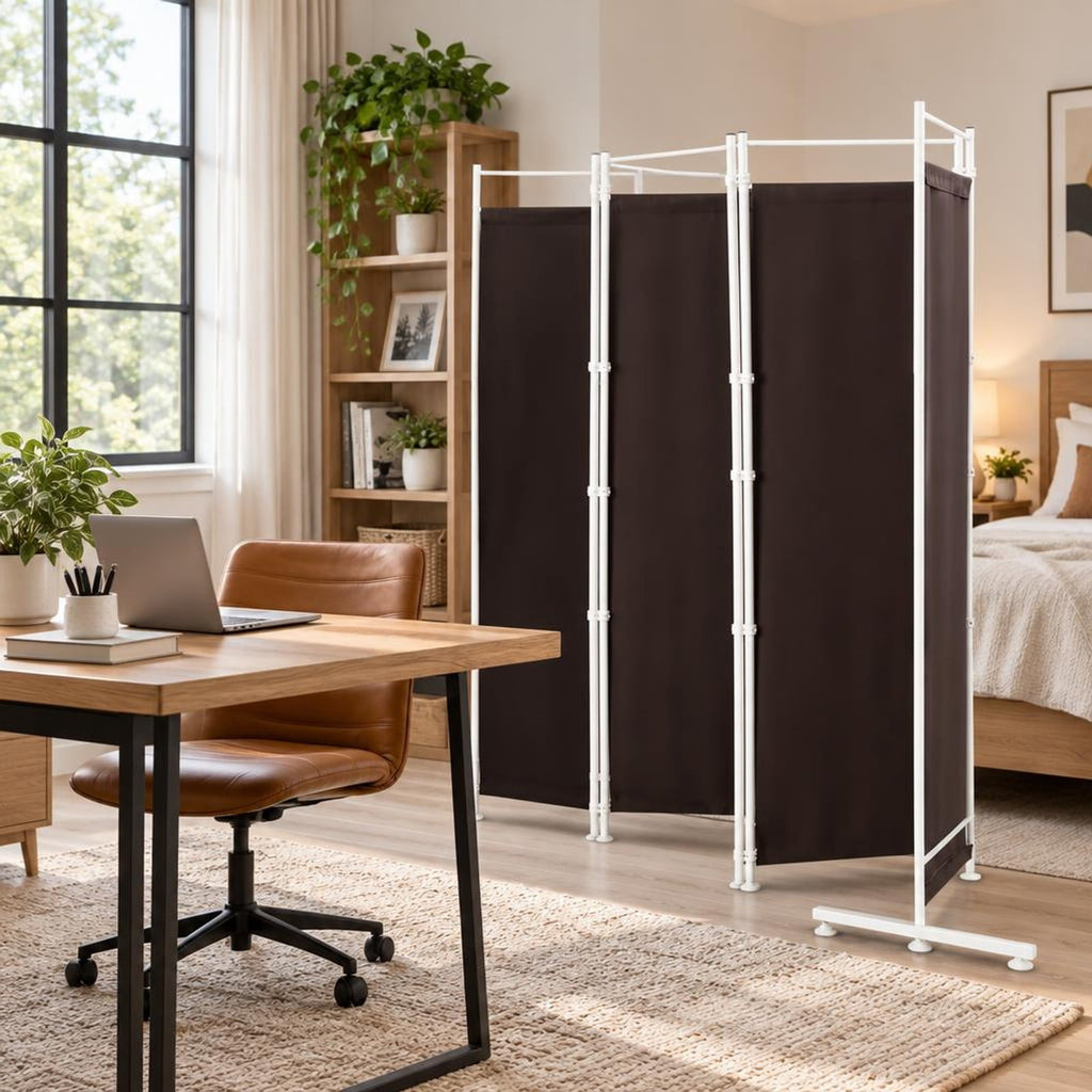 Airfind Room Divider, 6-Panel, Folding Privacy Screen, polyester steel Opening Frame, 10 FT x 6 FT Footprint with Functional Design, Brown
