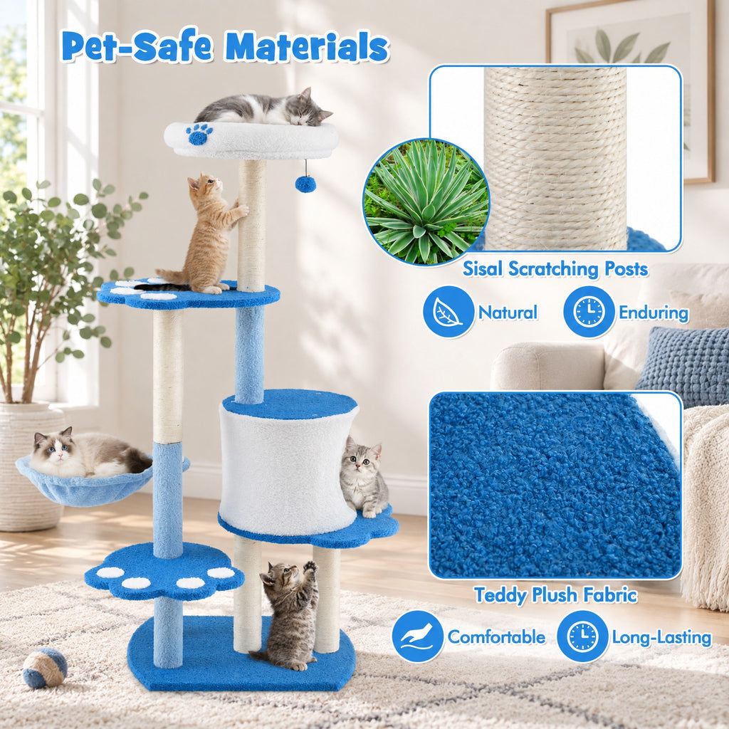 Airfind 54 Inches Tall Modern Cat Tree Tower for Indoor Cats, 22 lbs Capacity, Teddy Plush Fabric Sisal Engineered Board Frame, Blue