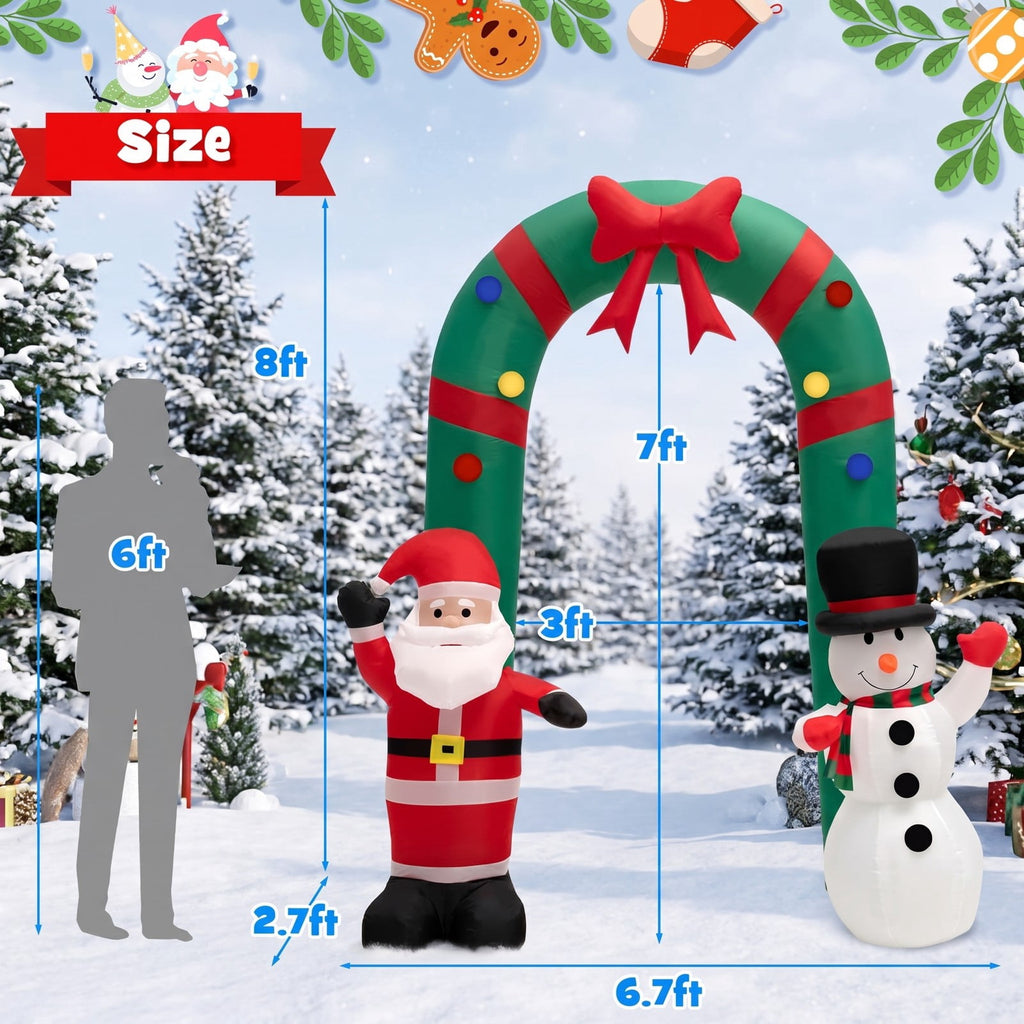Airfind 8 Feet Christmas Inflatable Archway with Santa Claus and Snowman, Polyester fabric Frame, 6.7ft x 2.7ft x 8ft Footprint