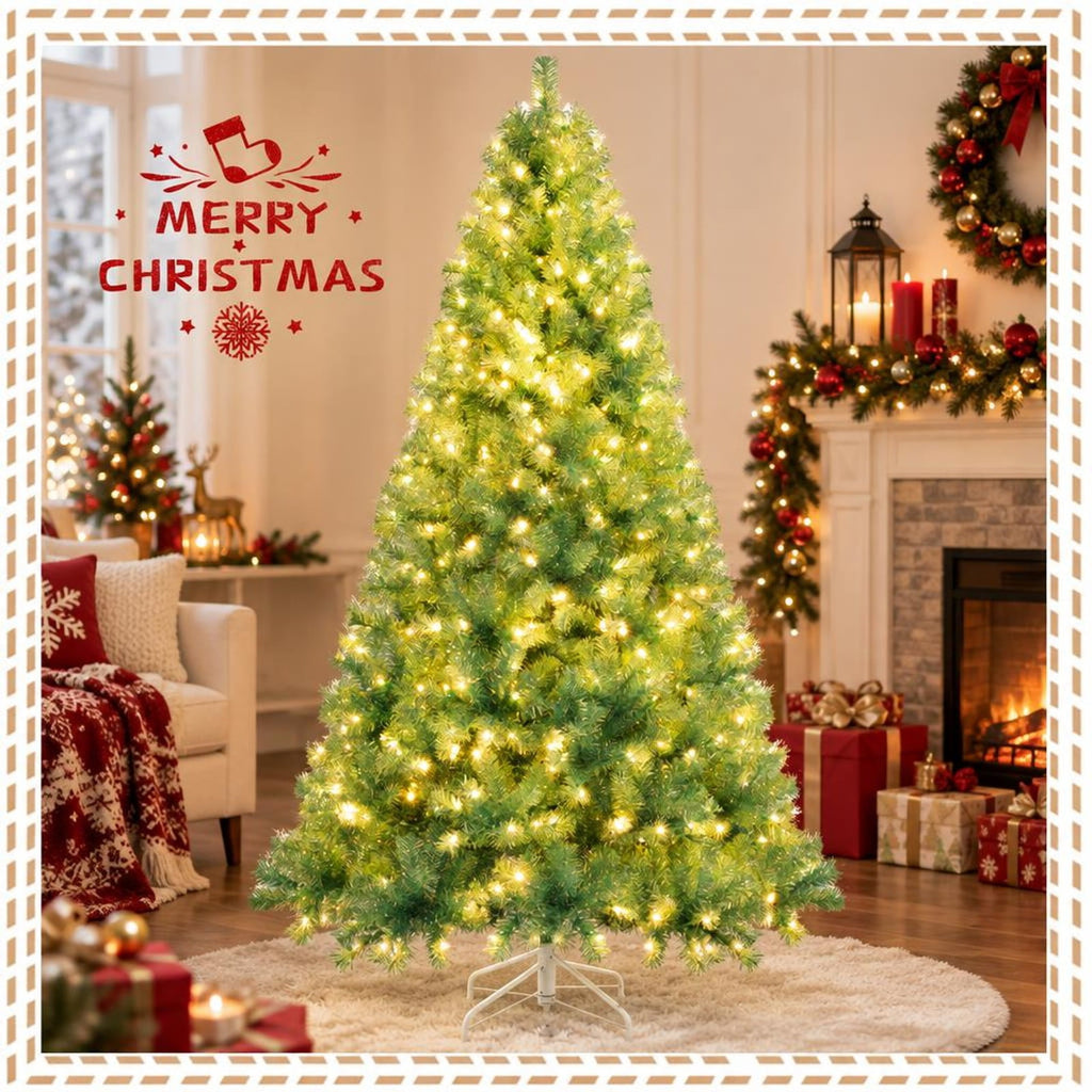 Airfind Pre-Lit Tinsel Christmas Tree Artificial Xmas Tree Home Office Party Seasonal Holiday Decoration, PVC PET Metal Frame, 4.5 x 7.5 ft Footprint