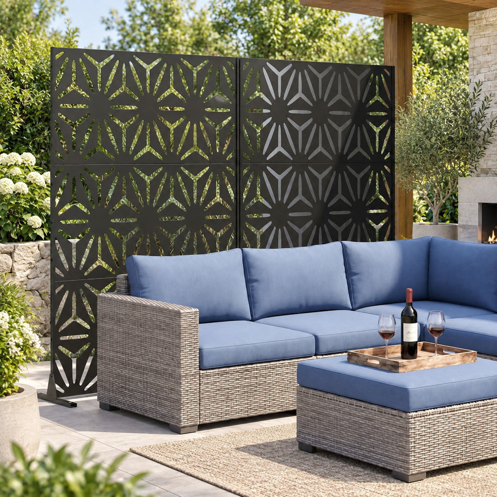 Airfind 72H x 48W Freestanding Fence Panel with Stand and Expansion Bolts, Metal Frame, 48 x 16 x 72 Footprint, Black