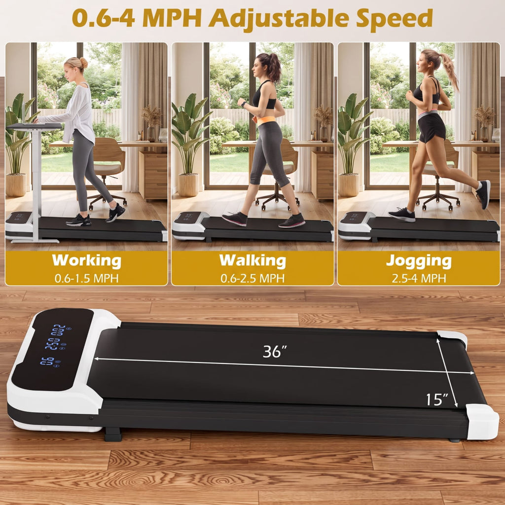 Airfind 2.5 HP Under Desk Treadmill with Remote Control and 3 Countdown Modes for Home Office Walking Pad Jogging, White