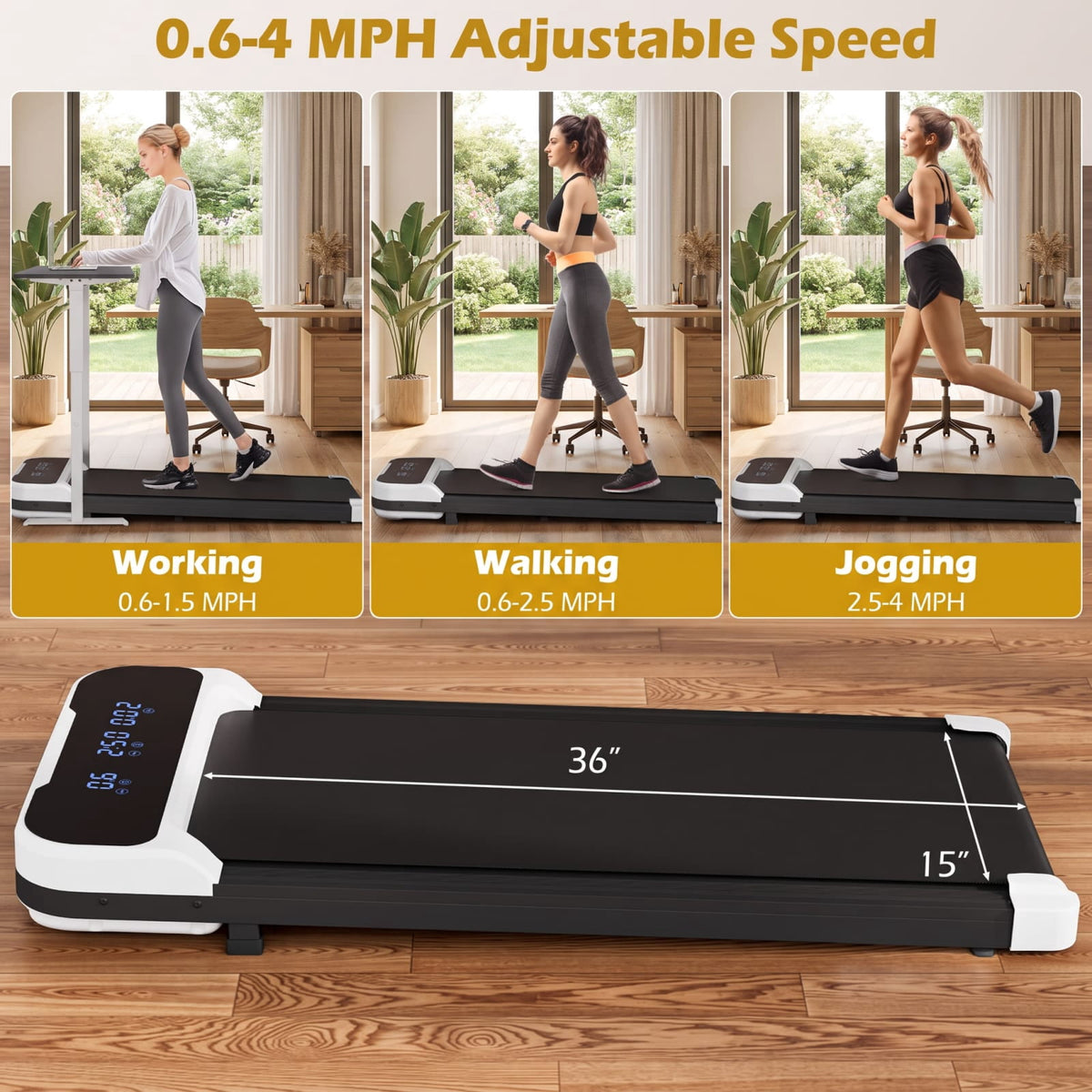 Airfind 2.5 HP Under Desk Treadmill with Remote Control and 3 Countdown Modes for Home Office Walking Pad Jogging, White