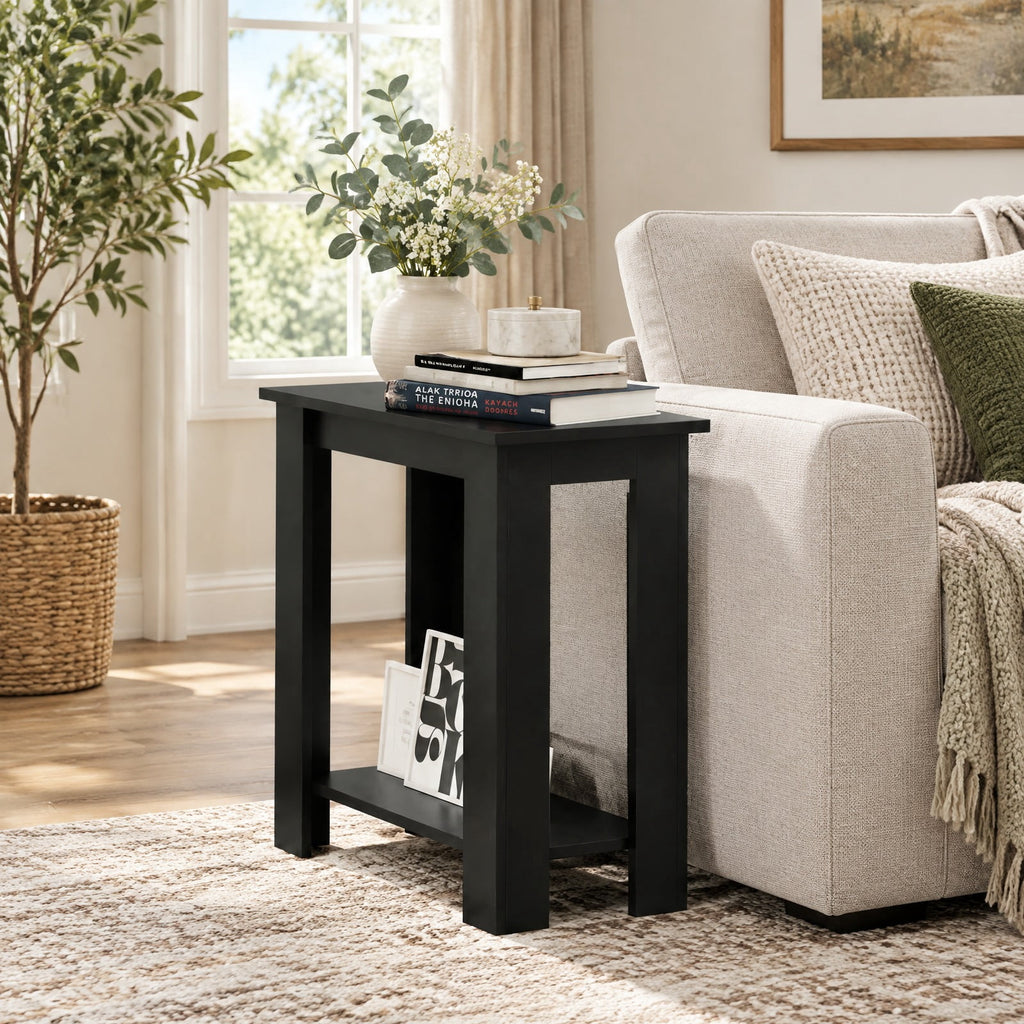 Airfind 2-Tier Modern Compact End Table with Storage Shelf, 110 lbs Capacity, Engineered Wood Frame, 23.5 x 12 x 24 Footprint, Black