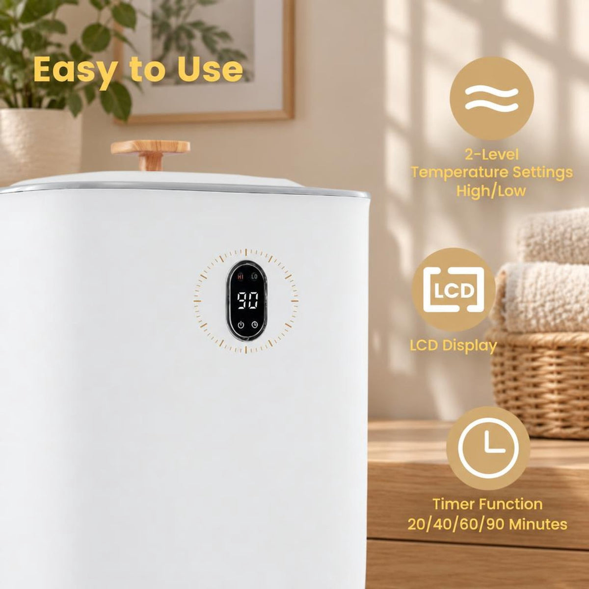 Airfind 40L Towel Warmer Luxury Hot Towel Bucket featuring 2 Heating Temperatures, PP PC Stainless Steel Frame, 14.5 Inch x 14.5 Inch x 26 Inch Footprint, White