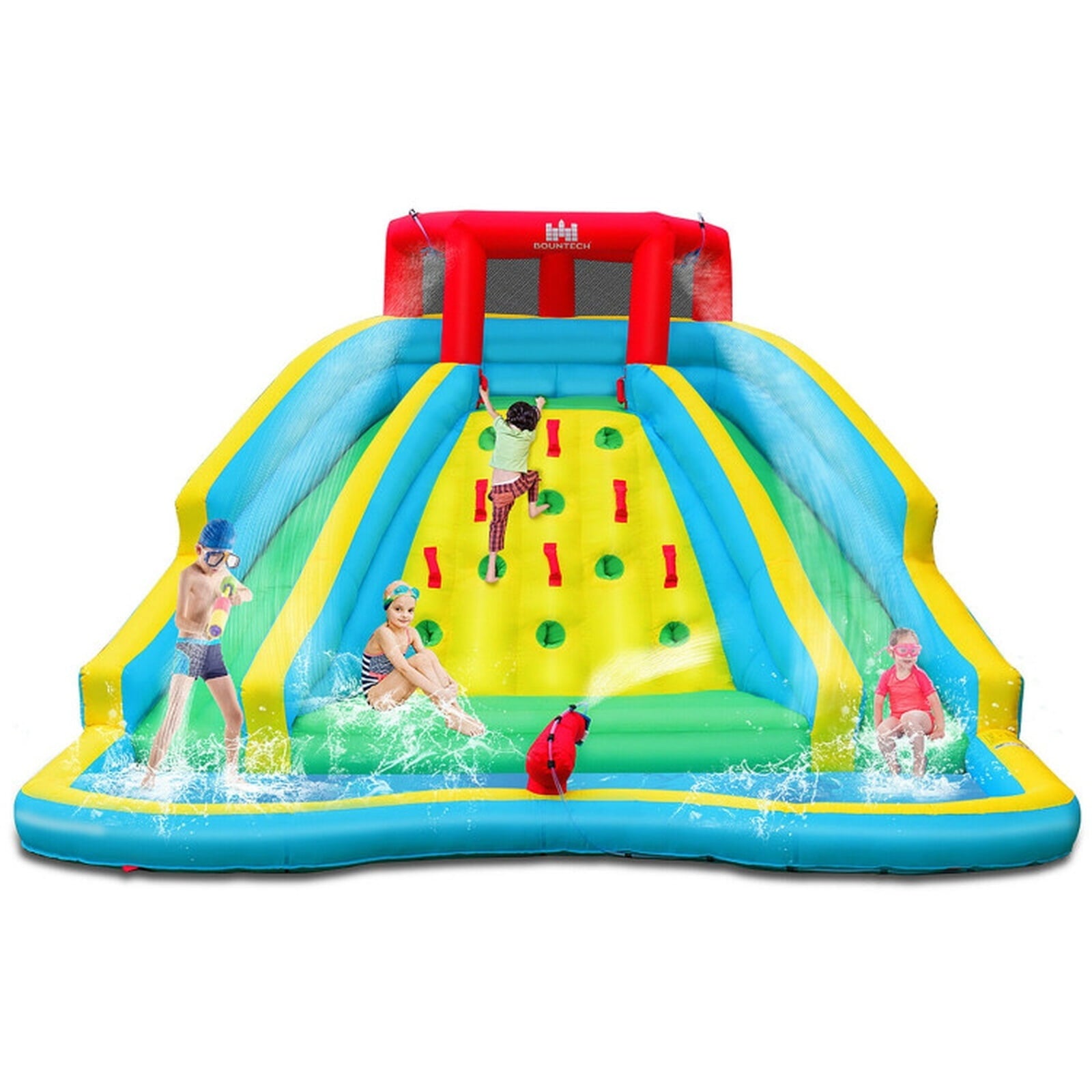 Airfind Double-Side Inflatable Water Slide Park with Climbing Wall, Dual Slides, Splash Pool and Water Cannon, 178x144x92in Bounce House for Kids 3-8