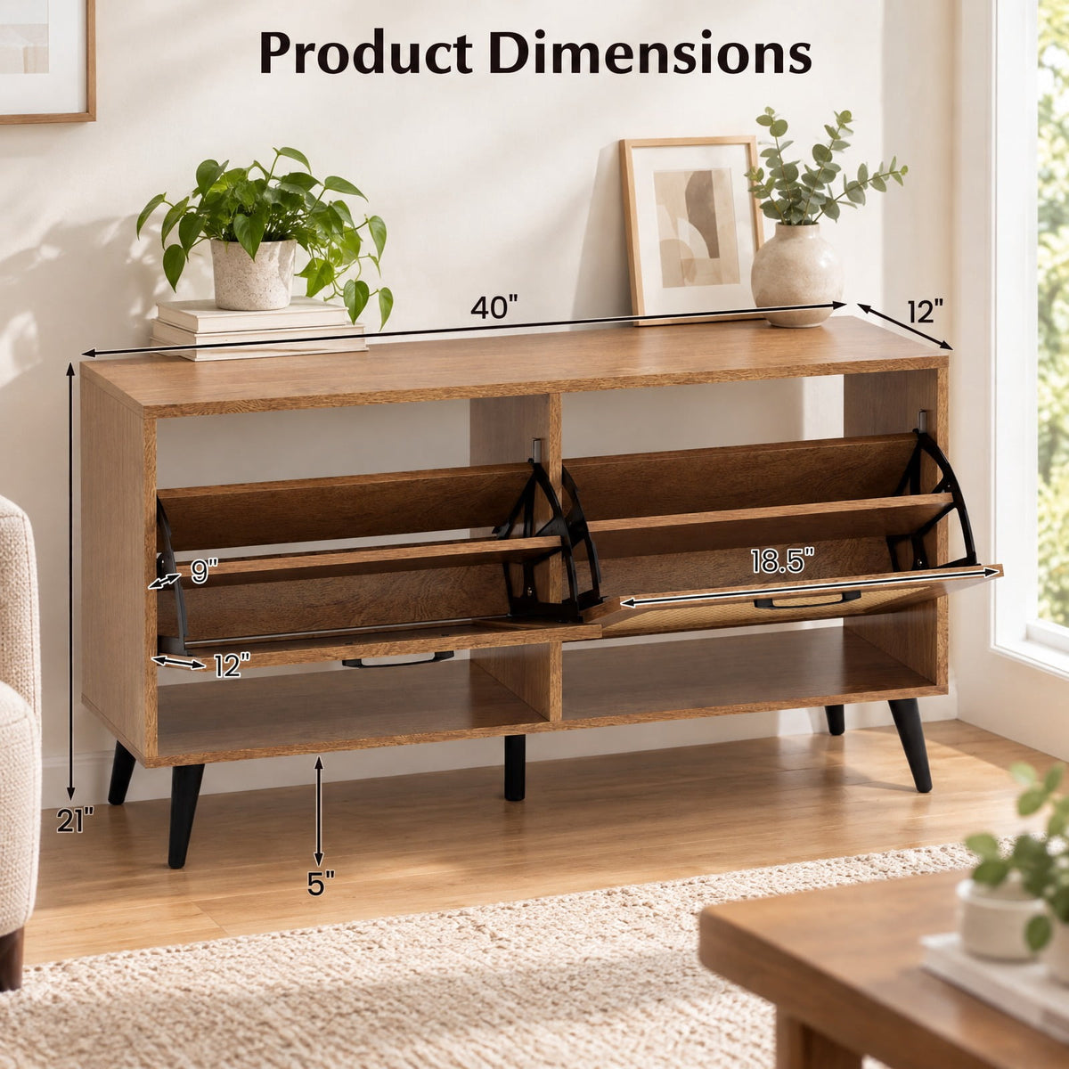 Airfind Modern Freestanding Shoe Cabinet with 2 Flip Drawers and Adjustable Shelves for Entryway, 110 lbs Capacity, Engineered Wood Metal Frame