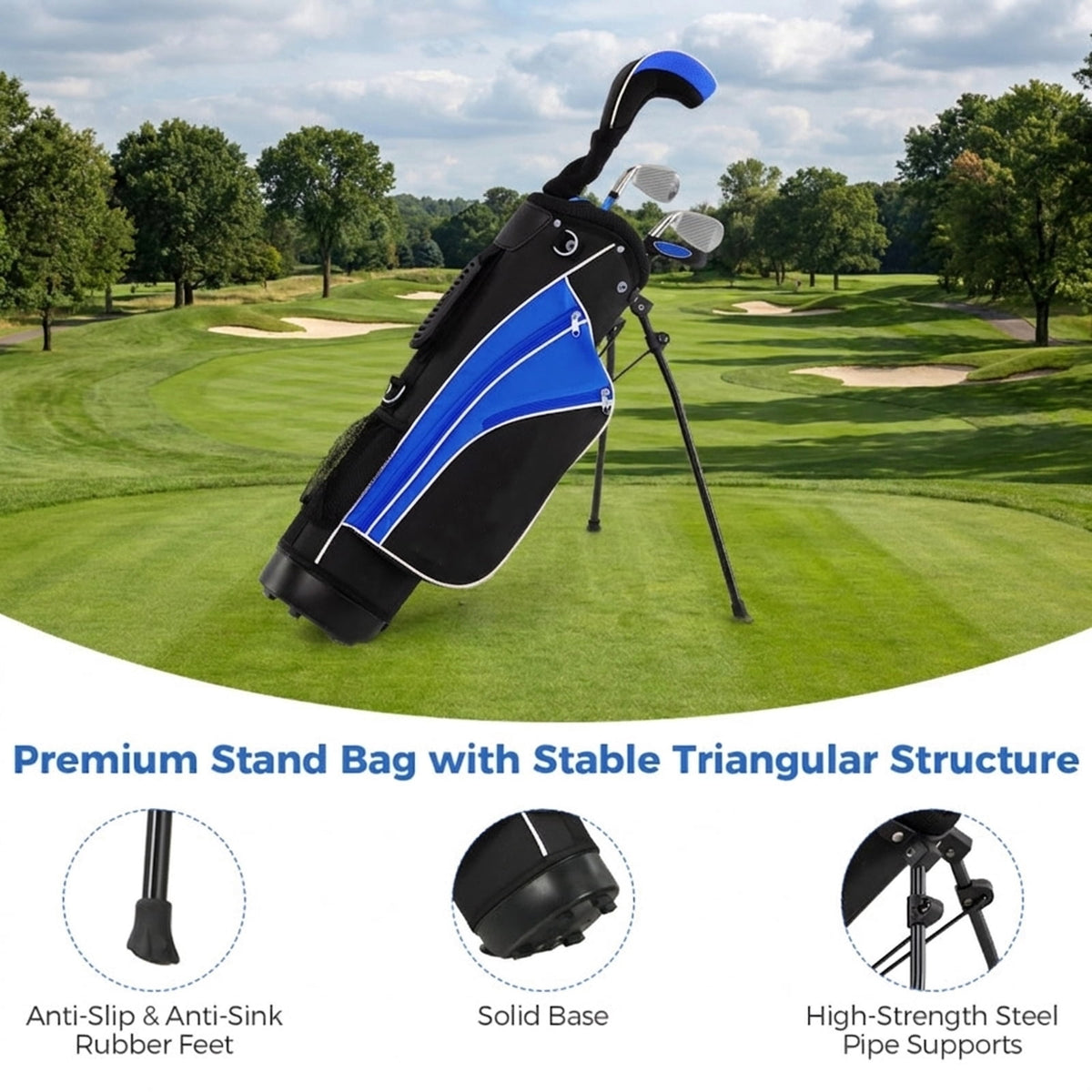 Airfind Children Golf Club Set for Ages 5 to 7 with 4 Lightweight Fiberglass Pieces and Portable Stand Bag, Blue