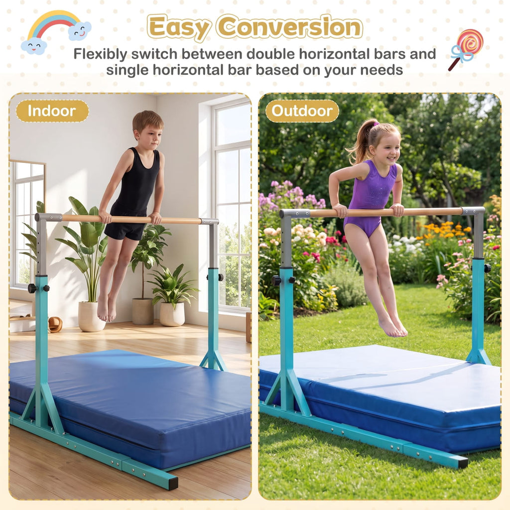 Airfind 8 FT Double Horizontal Gymnastics Bars for Kids with 13 Level Adjustable Height and 6 Level Adjustable Width for Home Training, Pink