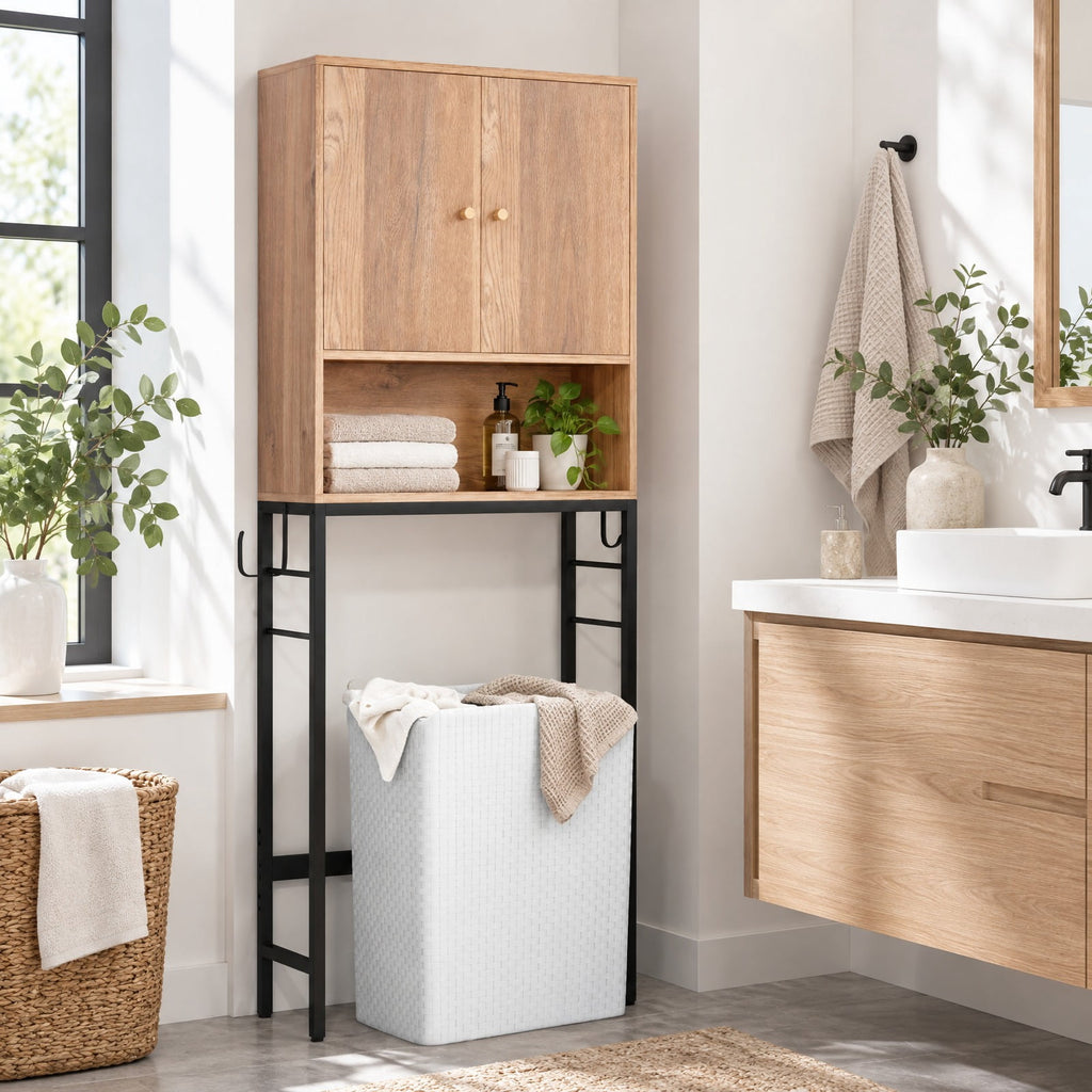 Airfind Over the Toilet Storage Cabinet with 2 Doors and Adjustable Shelf, ?metal Particle Board Item Weight: 38.5 Lbs, Natural