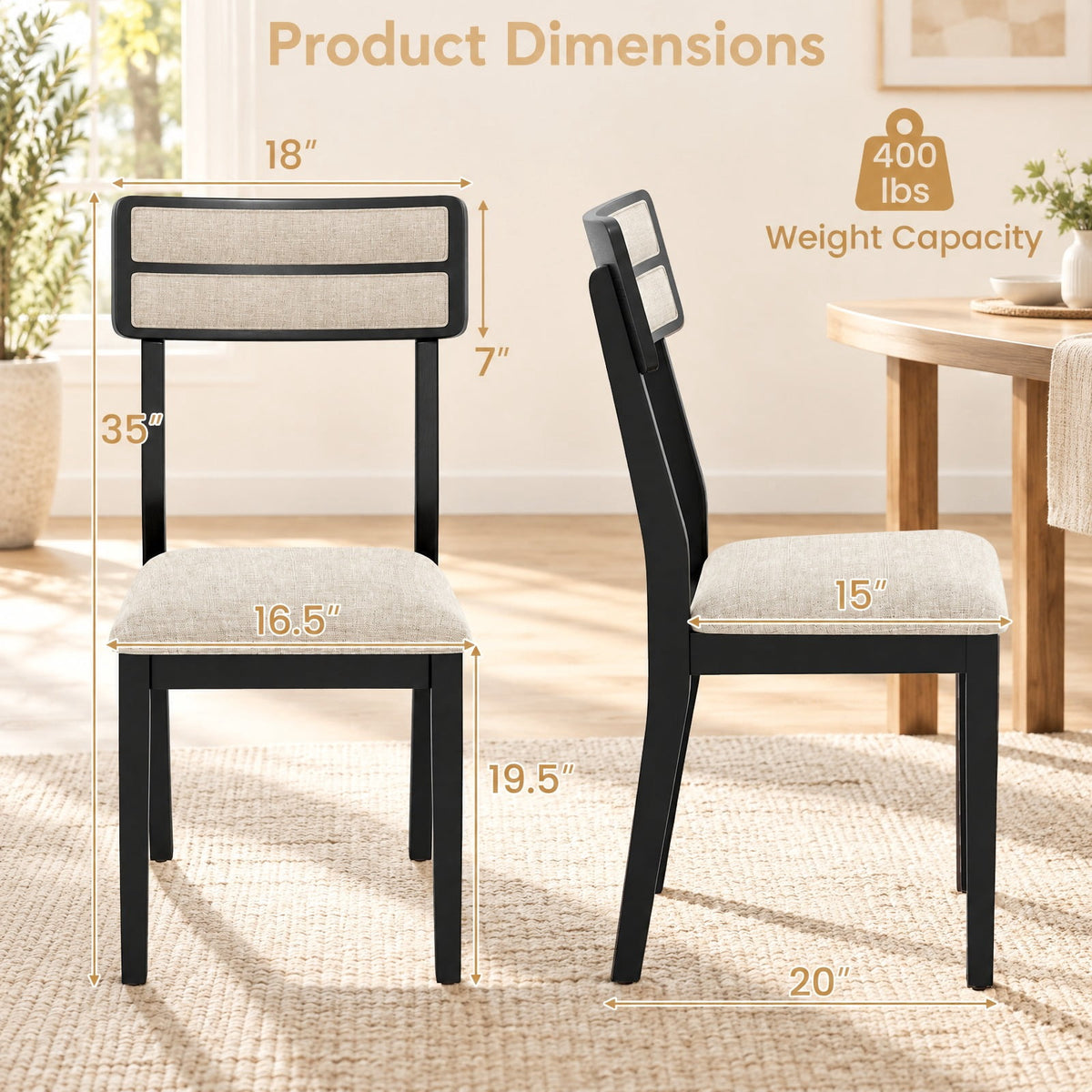 Airfind Modern Dining Chairs Set of 2 with Tilt Backrest for Dining Room, 400 lbs Capacity, Fabric Rubber Wood Frame, 18in x 20in x 35in Footprint