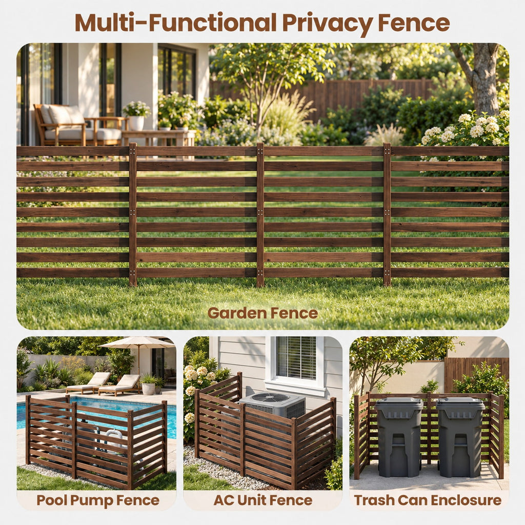 Airfind 4-Panel Wooden Outdoor Privacy Fence with Ground Stakes, Fir Wood, Product Dimensions of Each Screen 38.5 Inch, Brown