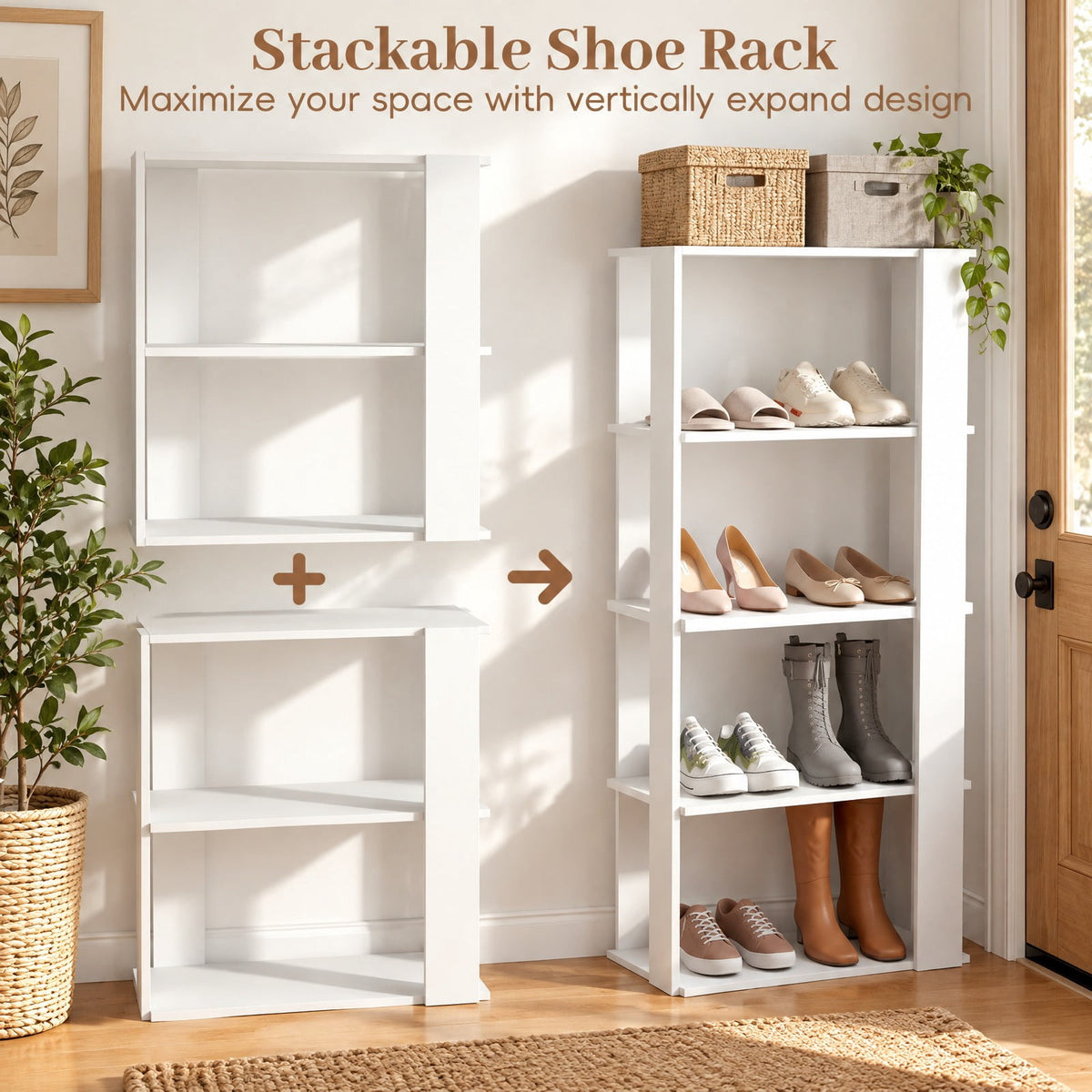 Airfind 3, Tier Shoe Rack Modern Shoe Organizer with Stackable Design, White, Add more units to create a customized storage solution that grows