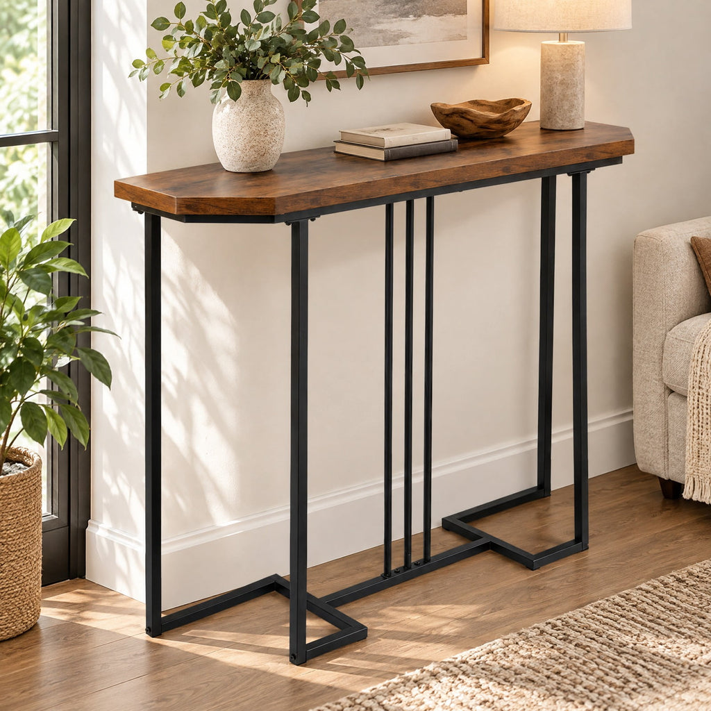 Airfind Modern Console Table Narrow Entryway Table with Metal Legs, 88 lbs Capacity, Engineered Wood Metal Frame, 44 x 12 x 36 Footprint, Brown