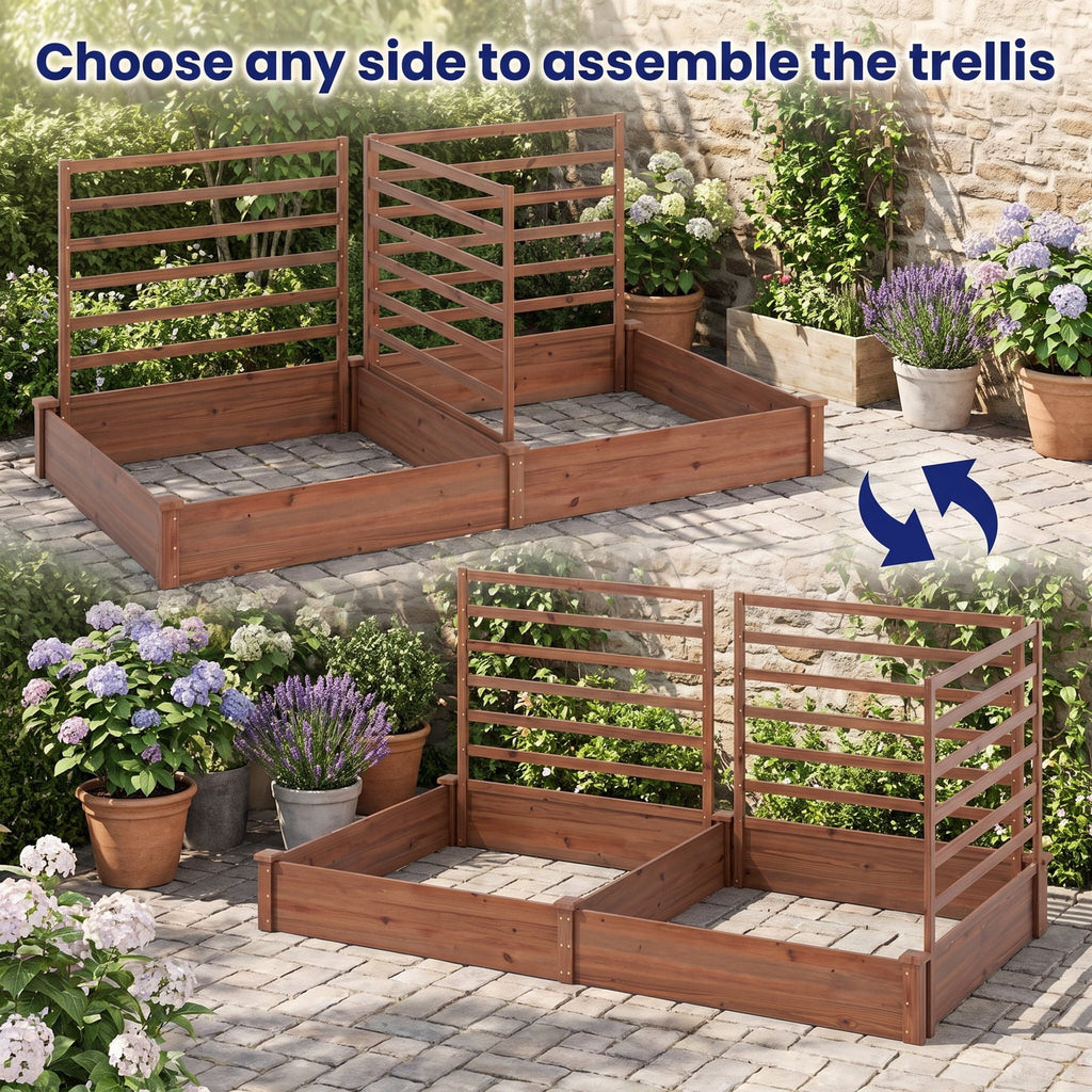 Airfind Raised Garden Bed with 2 Planter Boxes and 3 Trellis, 22 lbs Capacity, Fir Wood Frame, 88 x 45 x 43 (L x W x H) Interior Footprint, Brown