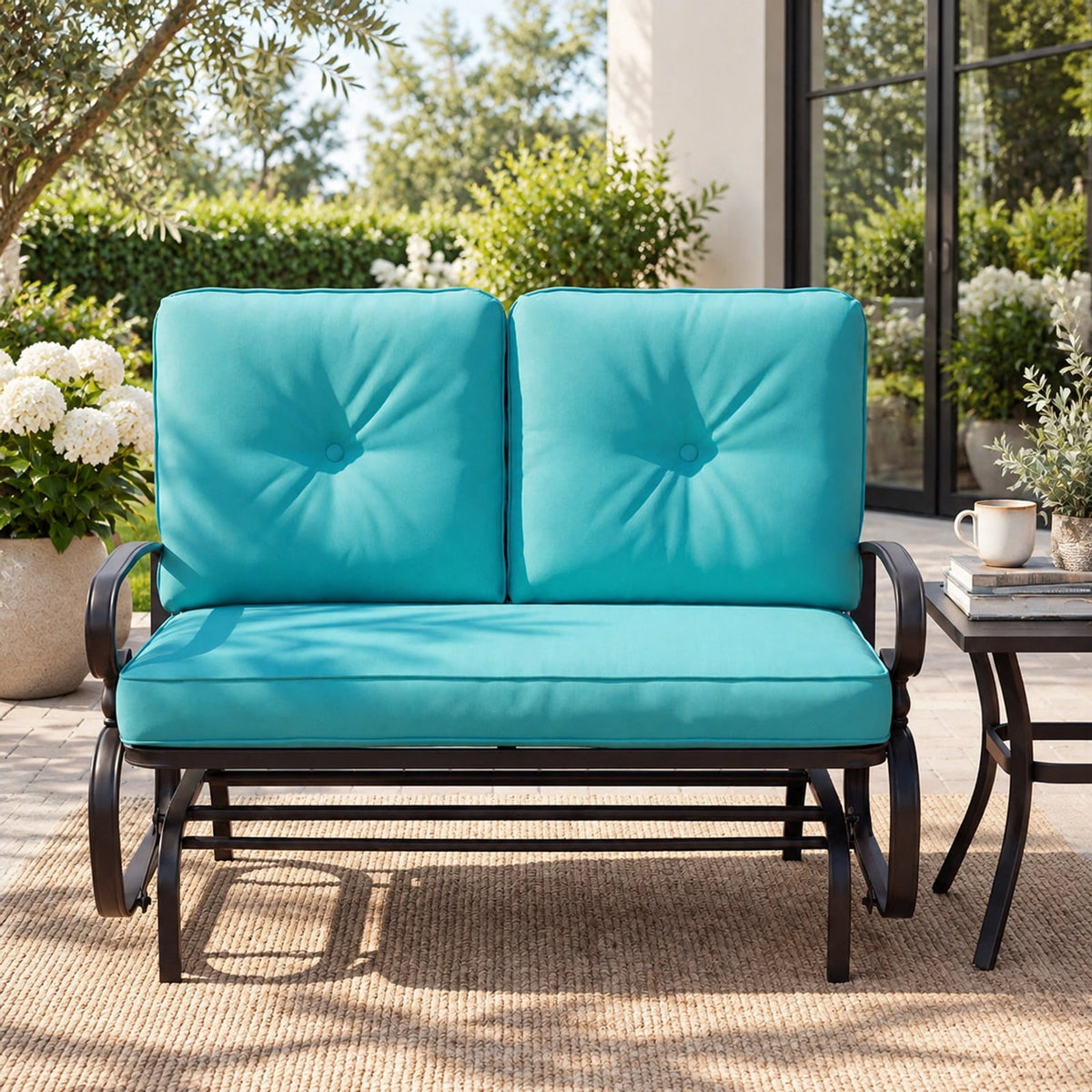 Airfind 2 Seats Outdoor Swing Glider Chair with Comfortable Cushions, 440 lbs Capacity, Steel olefin fabric foam Frame, Green