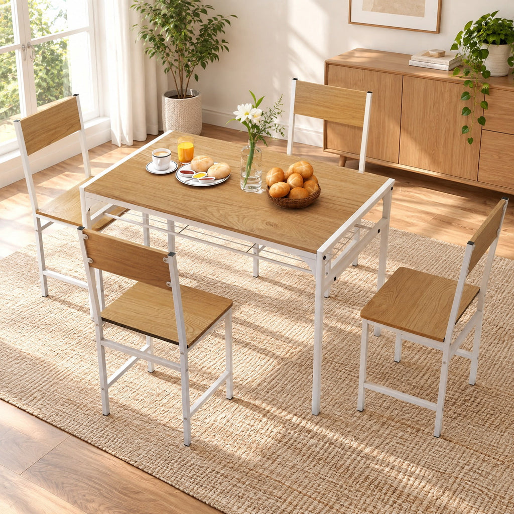 Airfind Set of 4 Dining Chairs with Metal Legs and Slanted Back, 300 lbs Capacity, Metal Engineered Wood Frame, 17.5 x 16 x 34 Footprint, Natural