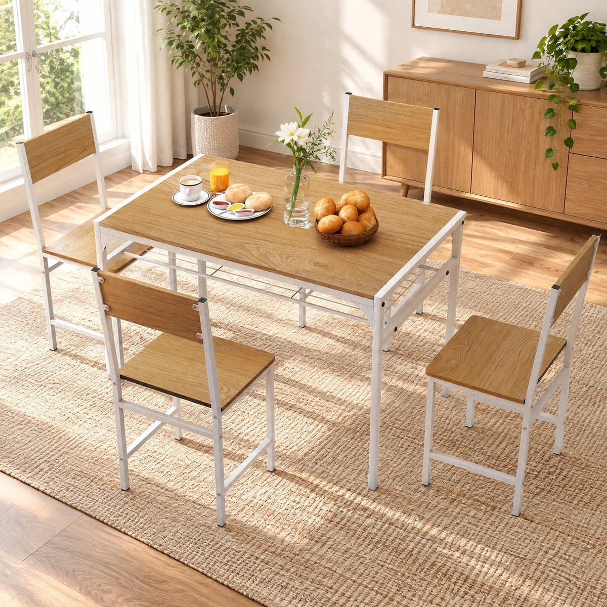 Airfind Set of 4 Dining Chairs with Metal Legs and Slanted Back, 300 lbs Capacity, Metal Engineered Wood Frame, 17.5 x 16 x 34 Footprint, Natural
