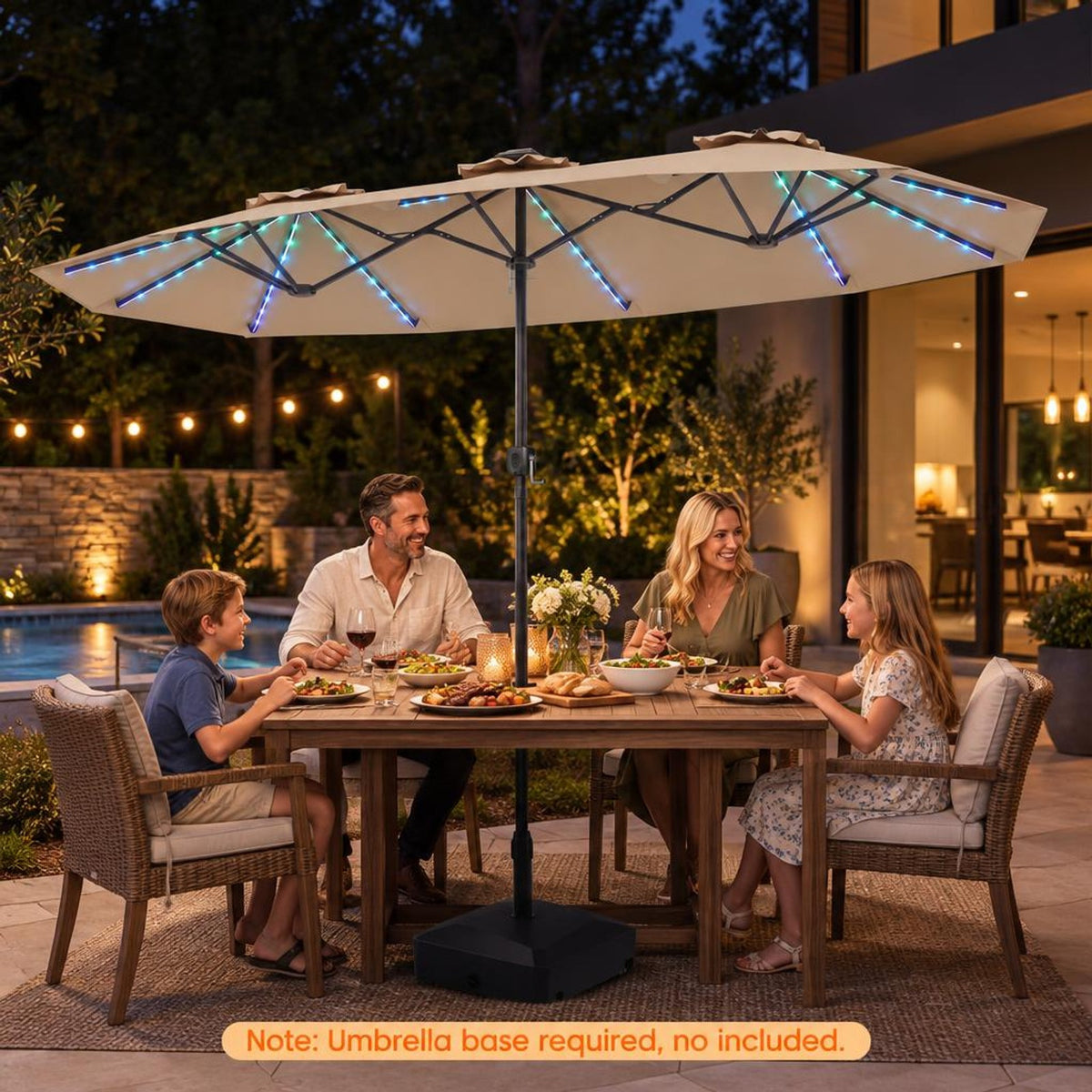 Airfind 13 FT Double-Sided Patio Umbrella with Color-Changing Flowing Solar LED Lights, Polyester Fabric Metal Frame, 13 x 7 ft Footprint, Brown