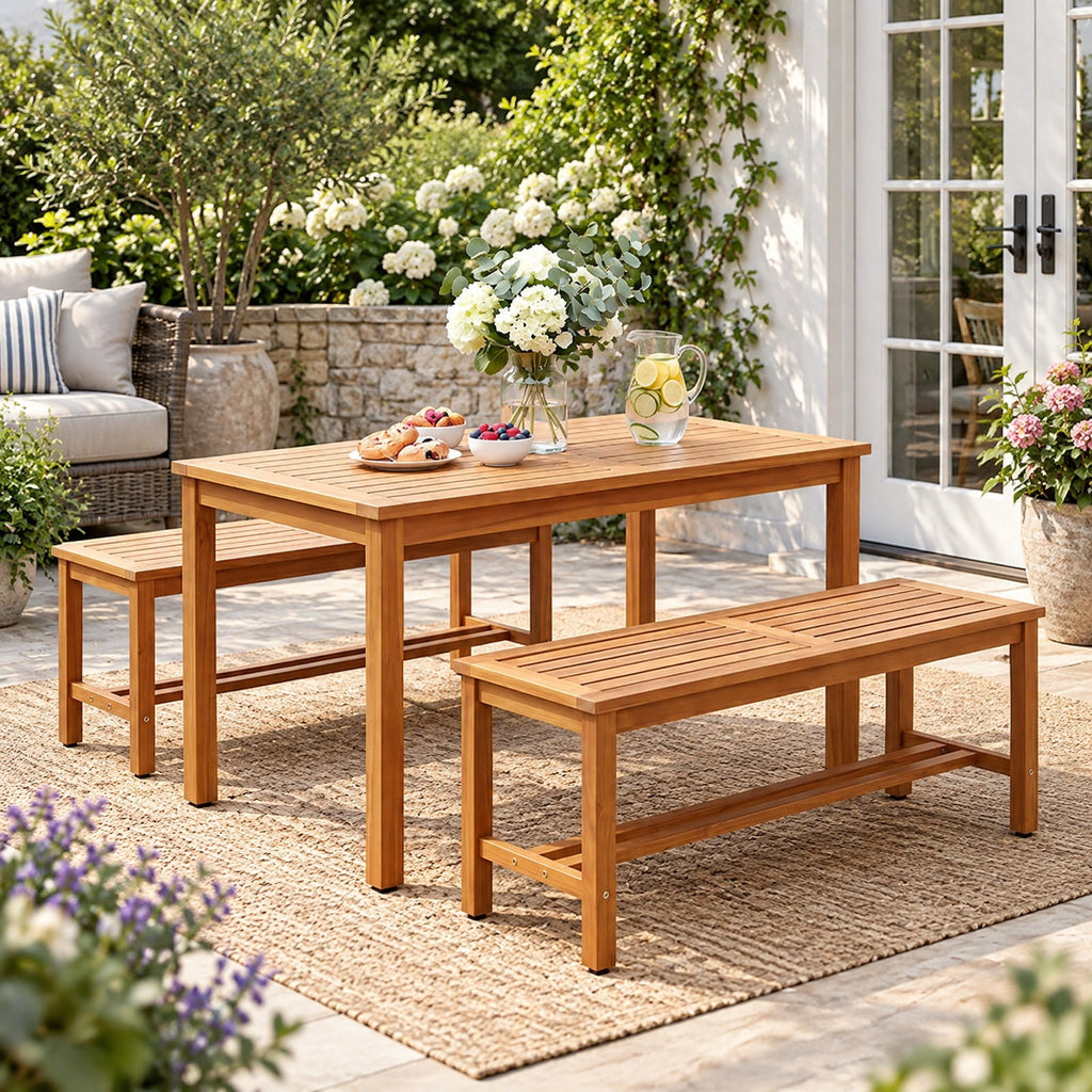 Airfind Outdoor Acacia Wood Patio Bench for 2 with Slatted Seat-2 Pieces, 800 lbs Capacity, Acacia Wood Frame, 40 x 14 x 17 Footprint, Wood