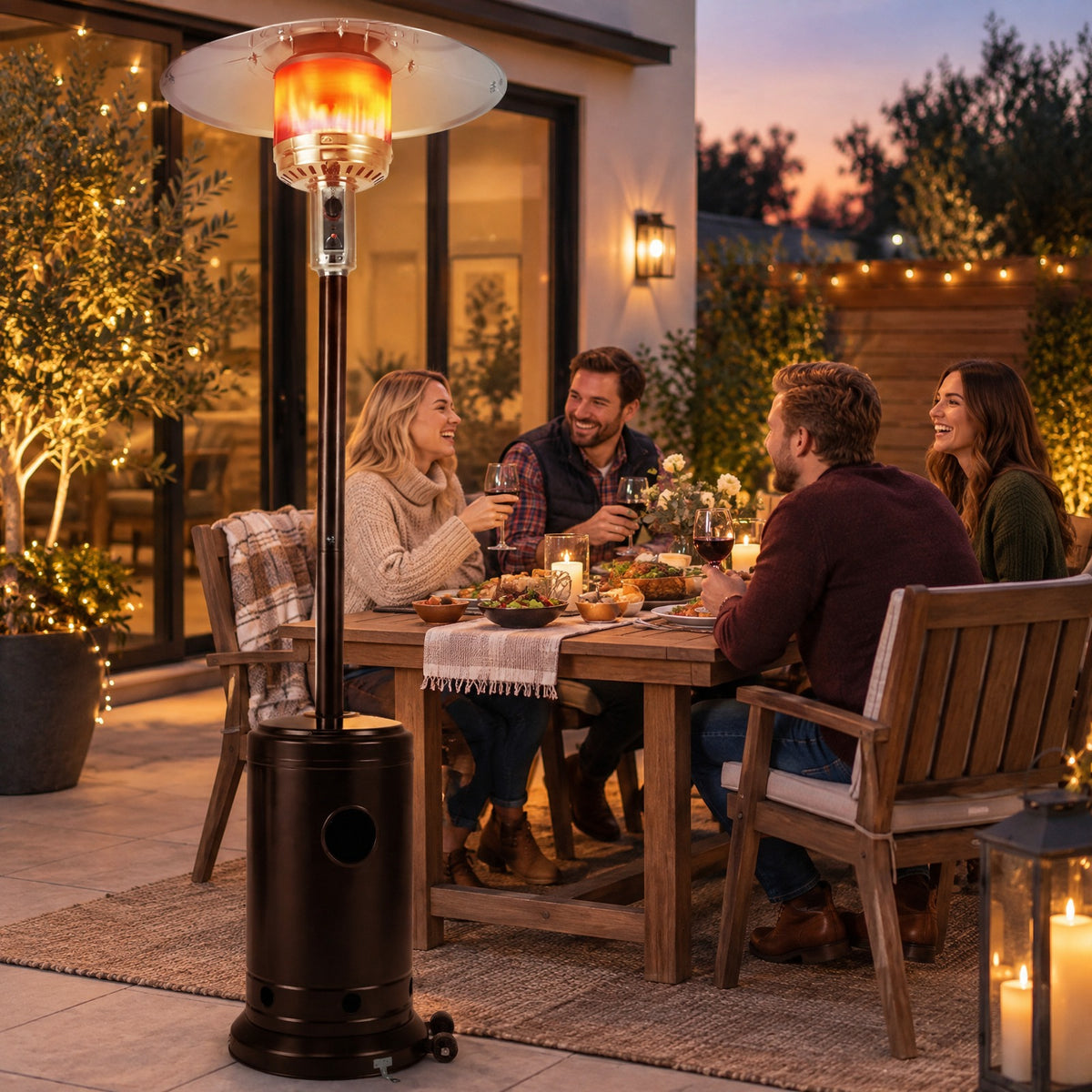 Airfind 50 000 BTU Patio Propane Gas Heater with Stainless Steel Burner, Stainless Steel Metal Aluminum Frame, 32.5in x 86in Footprint, Black