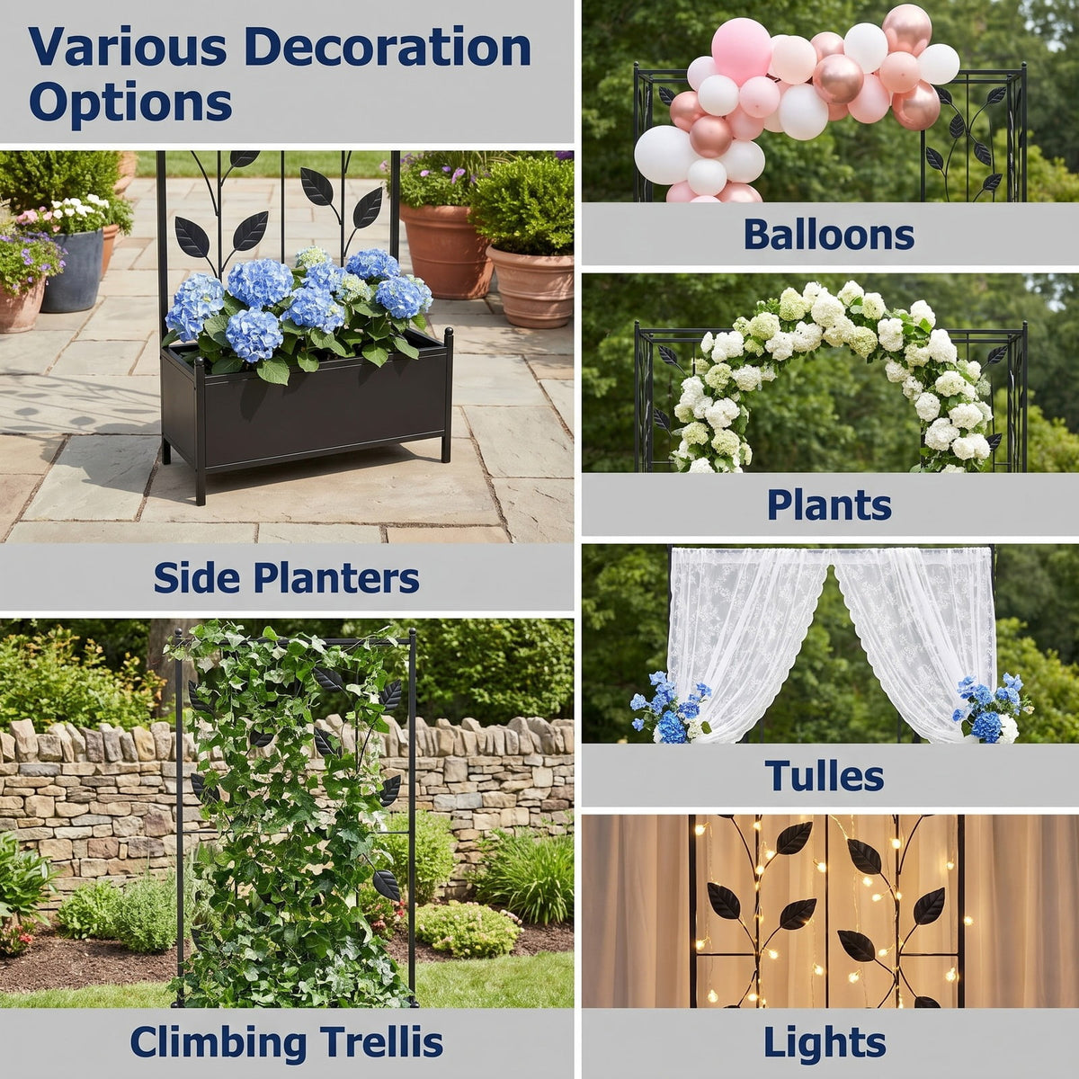 Airfind 87 Inches Garden Arbor with Lockable Gate Side Planters, Metal Frame, 80 x 20 x 87 Footprint, Black