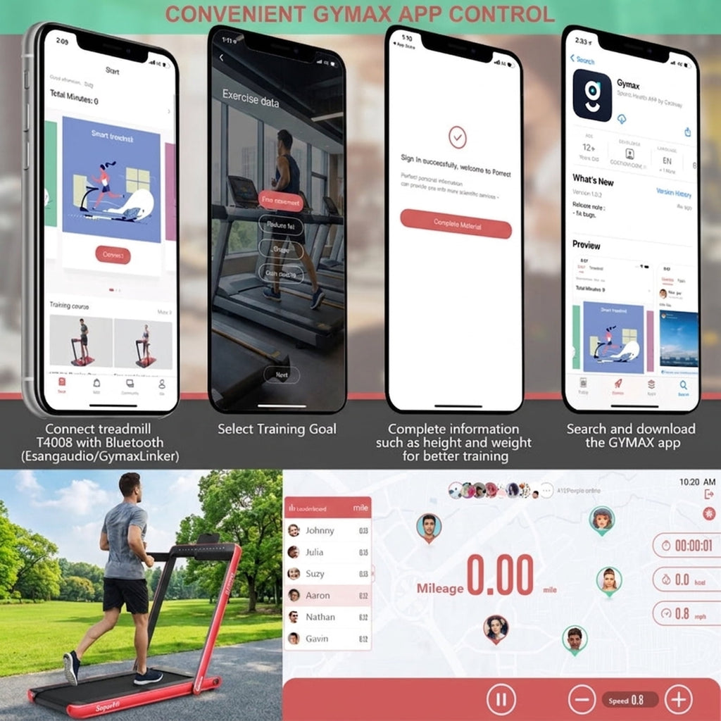 Airfind 2-in-1 Walk-to-Run Folding Treadmill Audio Console, Red