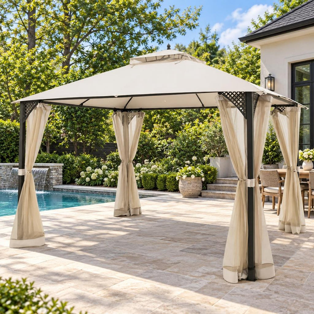 Airfind 12 x 10Outdoor Double Top Patio Gazebo, Polyester steel Frame, 12 x 10 x 9.5 Footprint, Beige