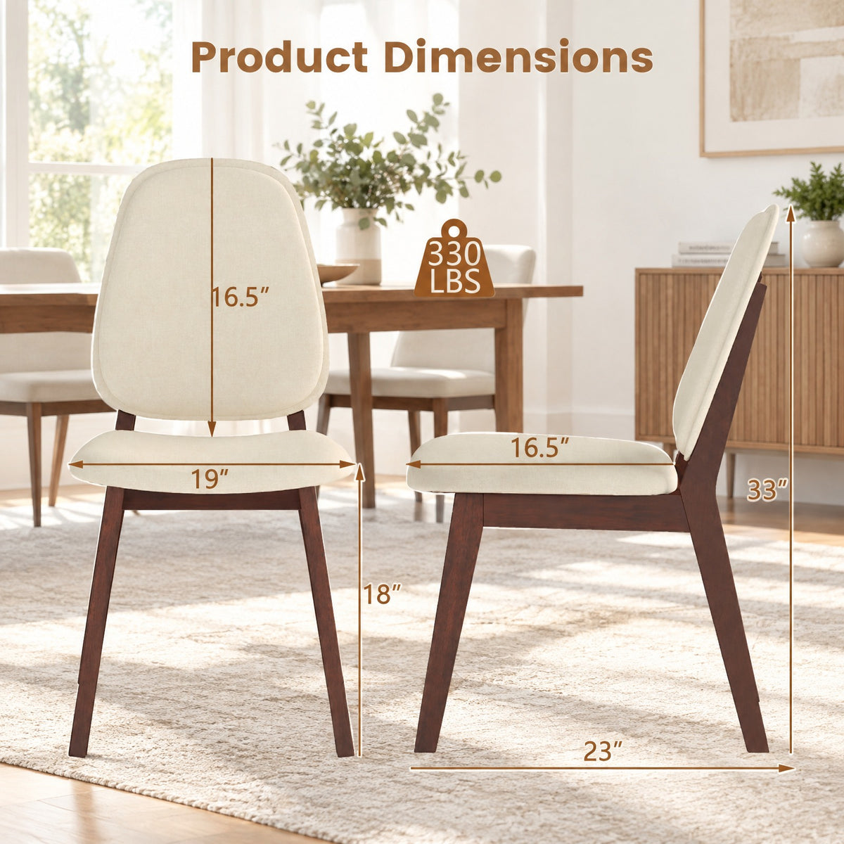 Airfind Wooden Dining Chair Set of 2 Mid-Century Modern Upholstered Side Armless Chair, Chair 330 lbs Capacity, 19in x 23in x 33in Footprint, Brown