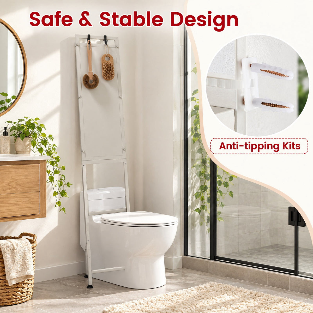 Airfind Over-the-toilet Cabinet Bathroom Organizer with 2 Flip-up Cabinets, 33 Lbs Capacity, Carbon Steel PC Plastic, White