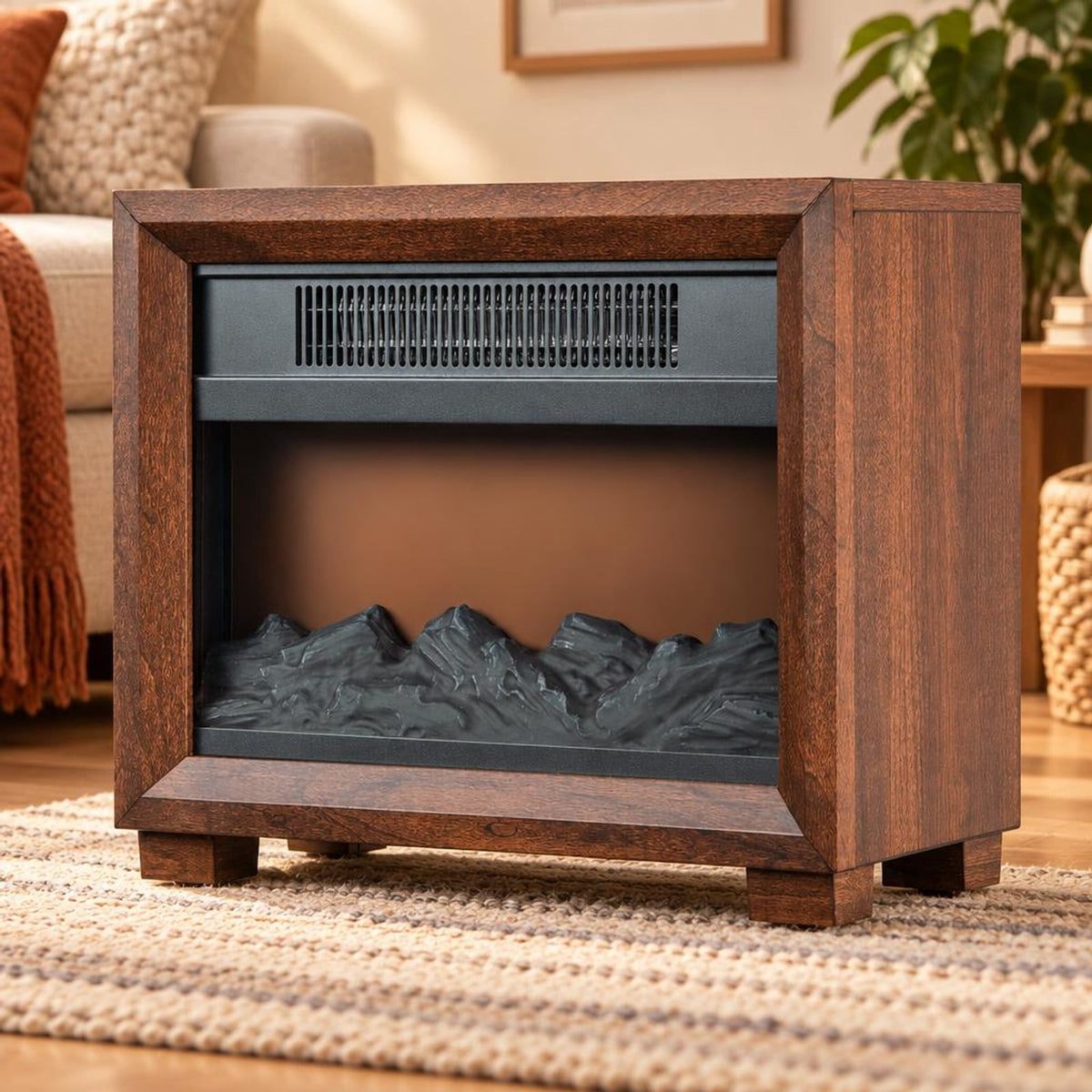 Airfind Mini Wooden Space Tabletop Fireplace with Realistic Flame Effect, MDF PB Metal Frame, Quiet Operation wont Disturb Your Relaxation, Brown