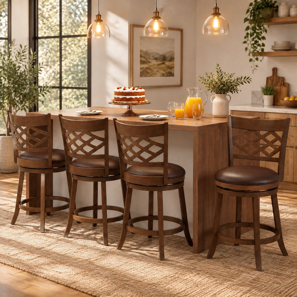Airfind 26 Inch Counter Height Bar Stools Set of 2 with Rubber Wood Frame-26 Inch, 330 lbs Capacity, Rubber Wood PVC Leather Sponge Frame, Wood
