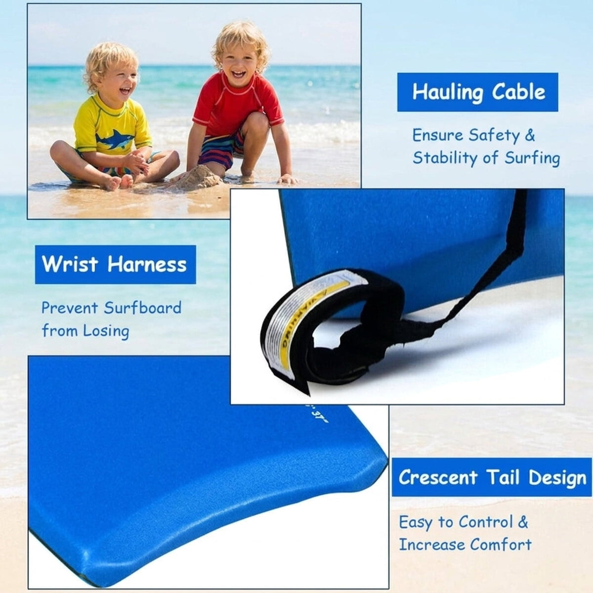 Airfind 41 Inch Lightweight Surf Bodyboard for Adults ¡ª XPE Deck, EPS Core, HDPE Slick Bottom, Crescent Tail, Coiled Wrist Leash (Blue)